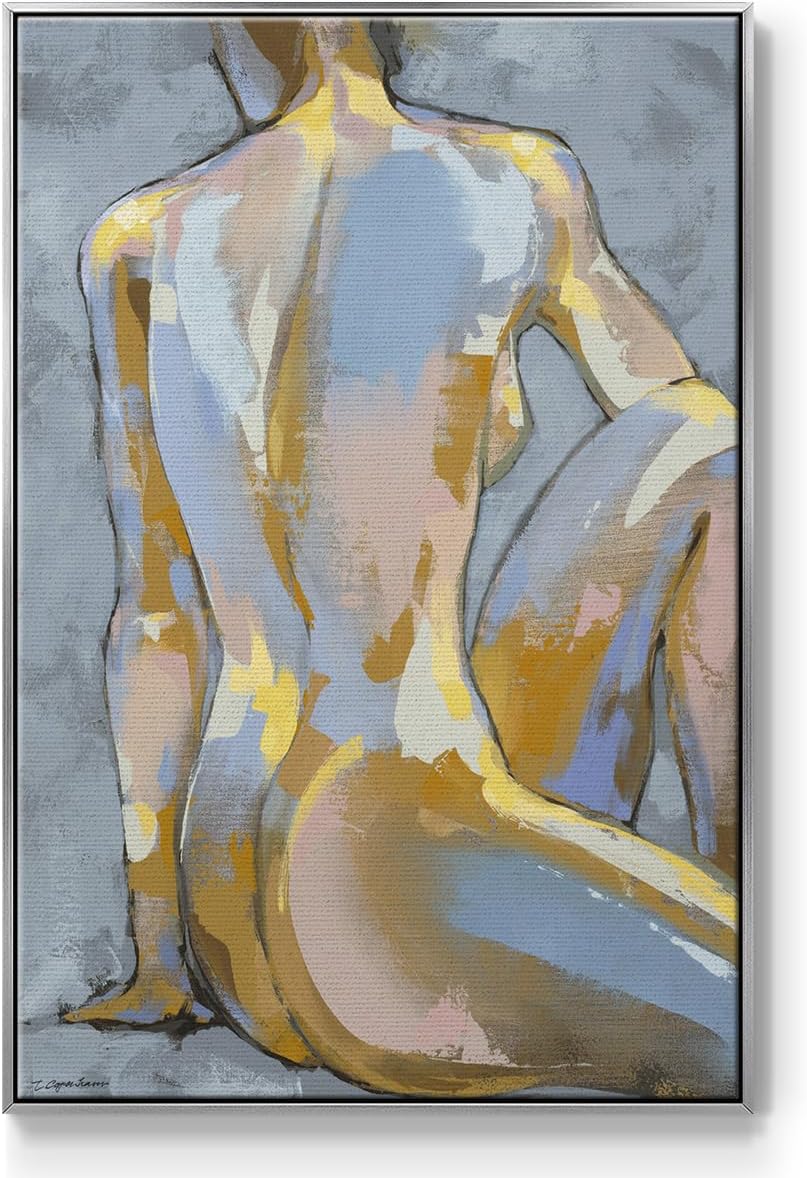 Renditions Gallery Canvas Glam Wall Art Home Paintings & Prints Elegant Lady Posing Portrait Abstract Silver Floater Frame Decorations for Office Kitchen Living Room - 25"x37" LT543