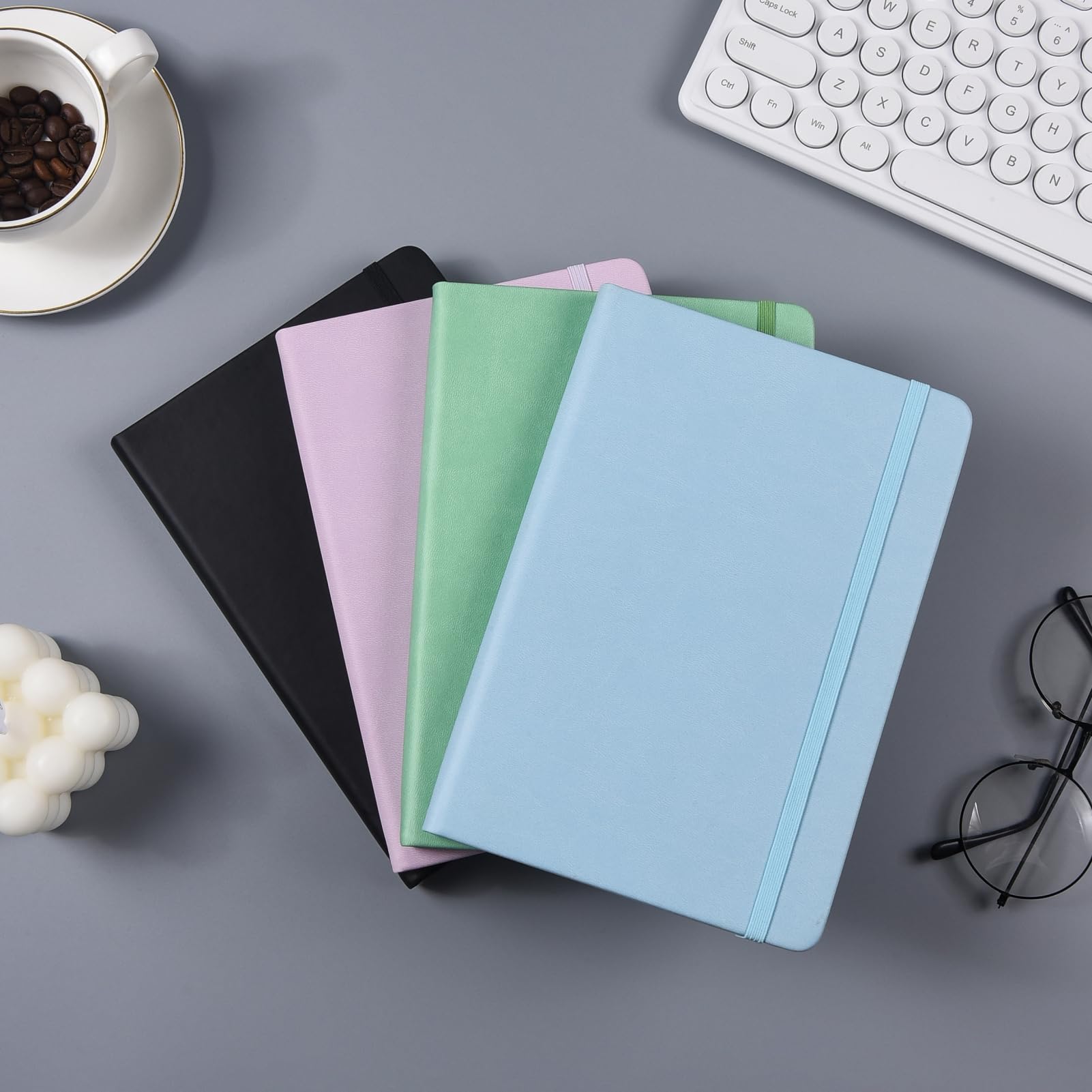 Taccuino A5 Bianco Copertina Rigida 120GSM 172 Pagine Quaderno con Tasca Posteriore Banda Elastica Lilla
