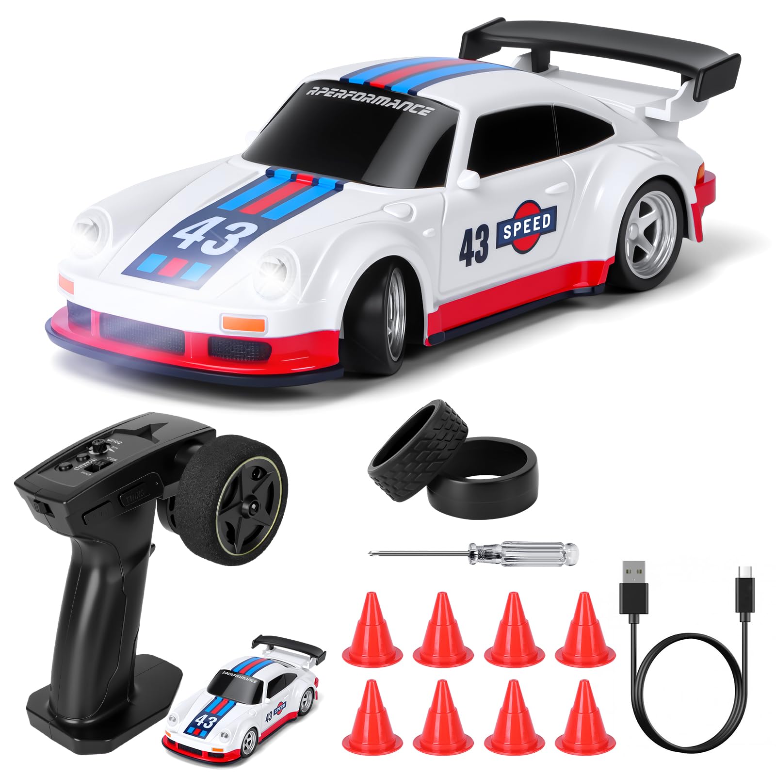 Joellfuner Macchina Telecomandata Drift, 1:43 Mini RC Drift Car, Auto Telecomandata, Micro Macchina Telecomandata con Luce LED, 15km/h, Auto Giocattolo per Bambini di 14 Anni (Standard)
