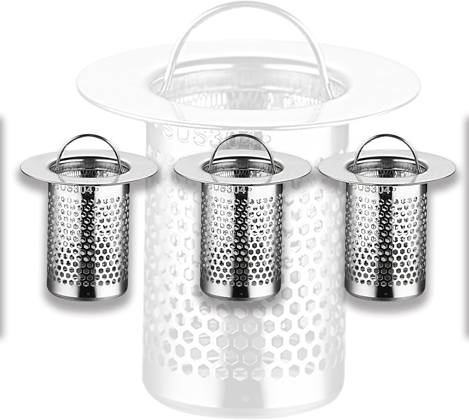 3 Pack Shower Drain Strainer, 5.5 × 5 cm Floor Drain Strainer, Silver Stainless Steel Sink Hair