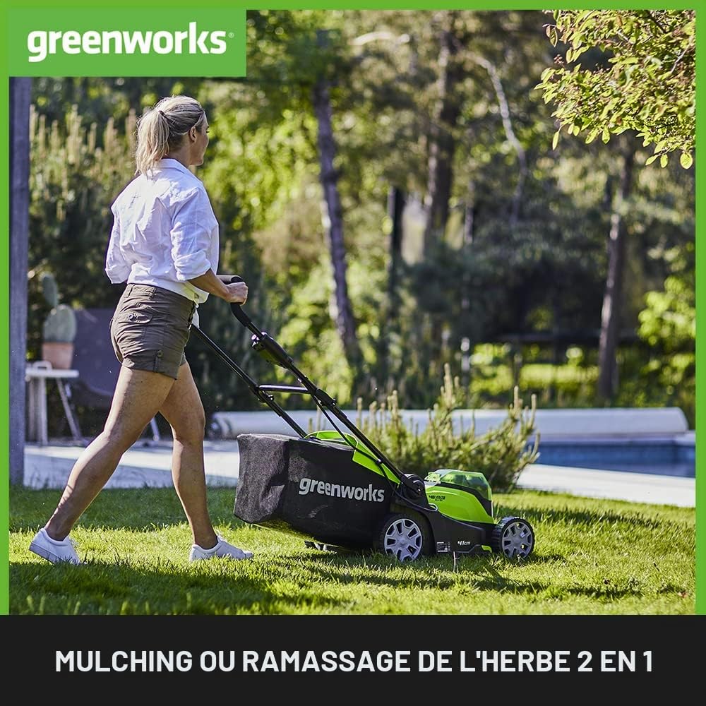 Greenworks G40LM41K2X Tondeuse à Gazon sans Fil pour Pelouses Jusqu'à 500m², Largeur de Coupe 41 cm, Sac de 50L & G40LTK2 Coupe Bordure sans Fil pour Jardins Moyens, Largeur de Coupe de 30 cm