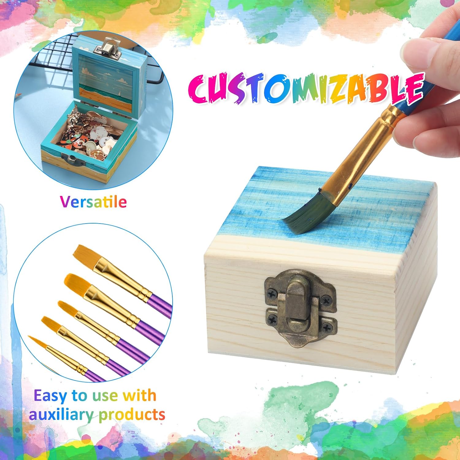 Kenning 12 Pack Small Wooden Box 2.7 x 2.7 x 1.6 Inch Natural Pine Wood Container Unfinished Treasure Chest Mini Wooden Jewelry Box Unpainted Small Treasure Chest with Lids for DIY Crafts image 3