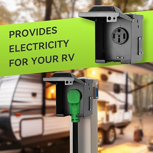 Vista 2 de RVMATE Caja de toma de corriente RV de 50 amperios 125/250V, panel de alimentación cerrado con cerradura impermeable, receptáculo NEMA 14-50R, Negro