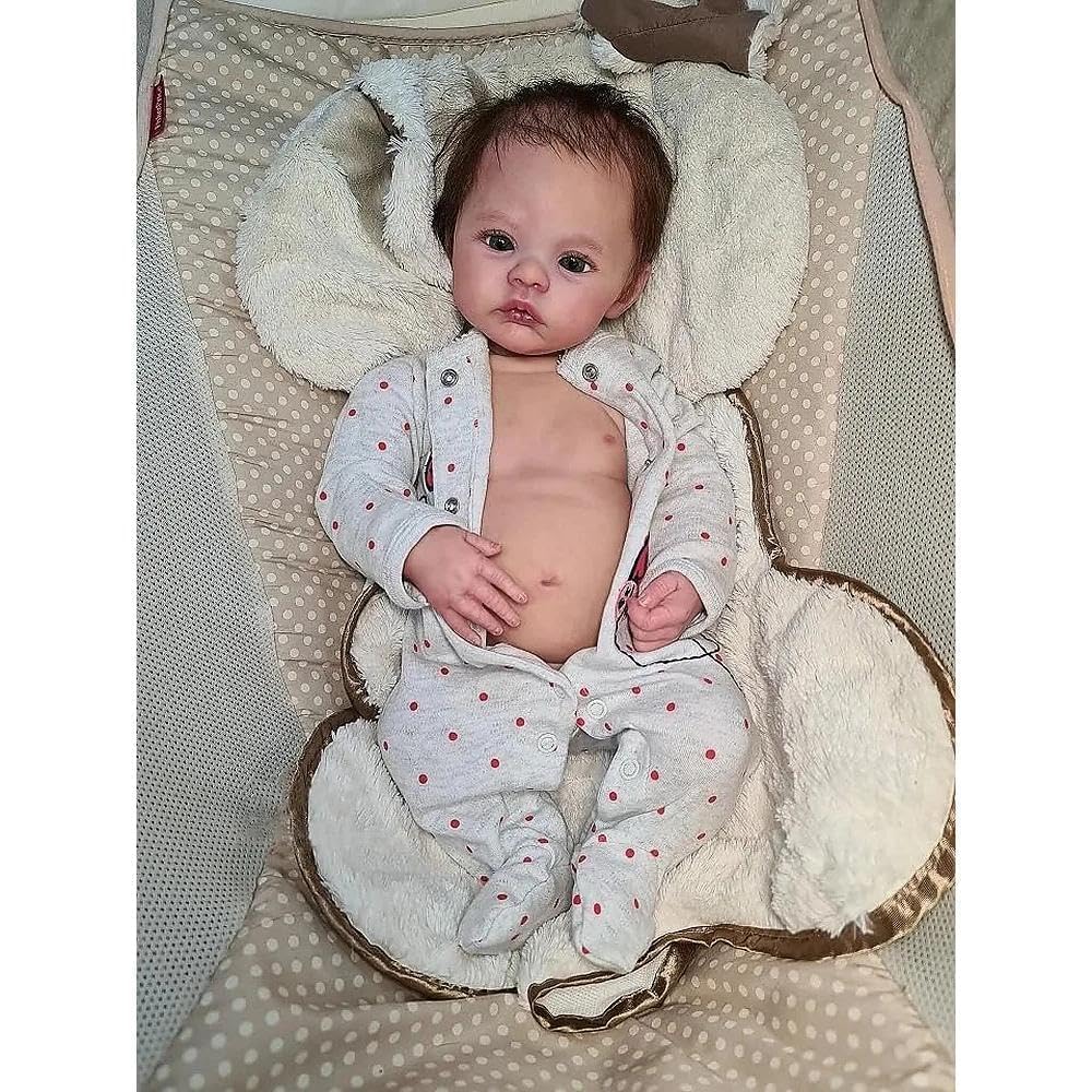 Zero pam Reborn Baby Junge Augen Offen, 19 Zoll Lebensechte Baby Puppe Jungen, Reborn Baby Lebensecht Mit Haaren, Realistisch Puppe Wie Echte Babies Mit Fütterung Zubehör