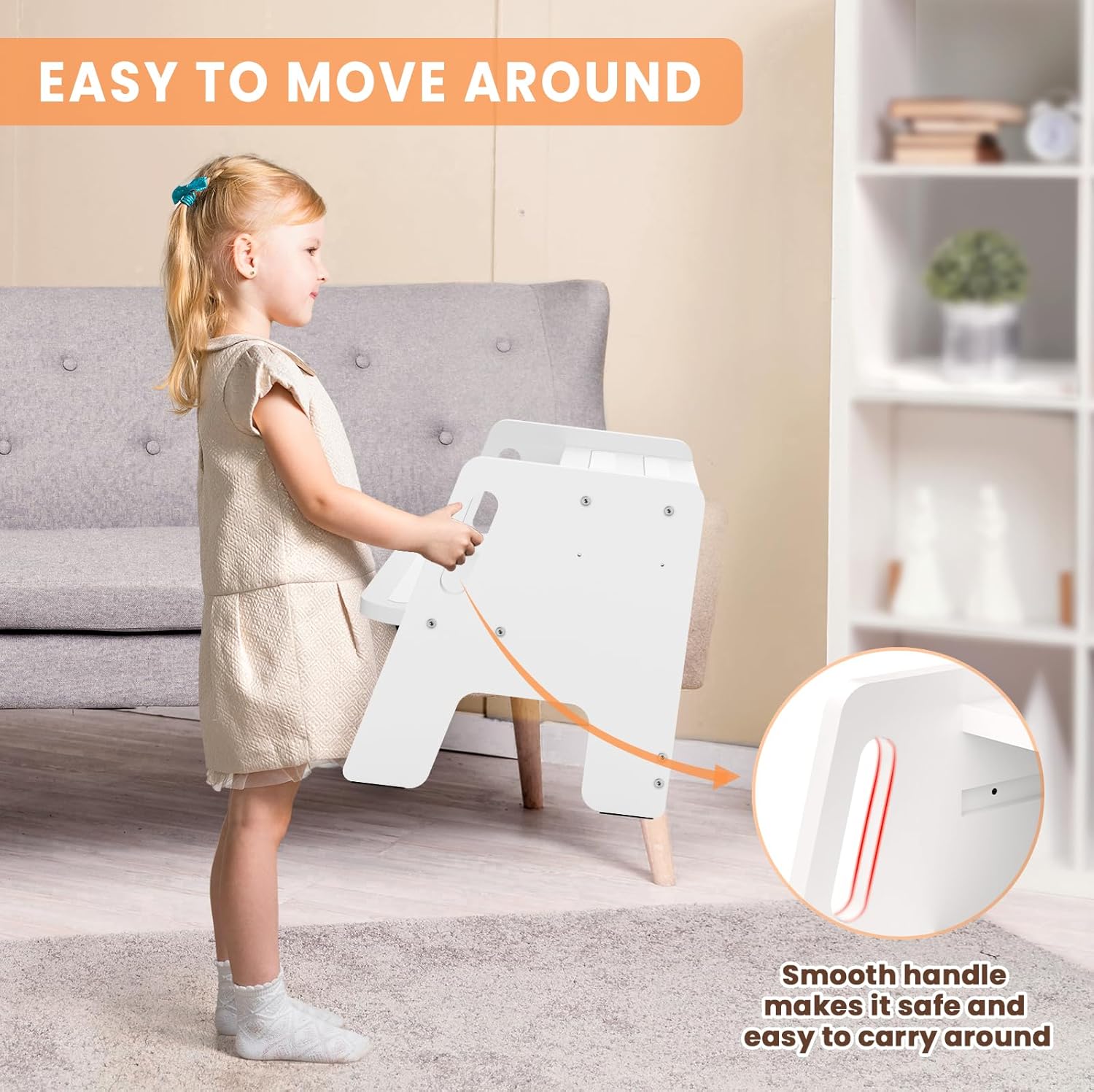 Toddler Step Stool, Wooden Height-Adjustable 2-Step Stool for Kids, Potty Training Stool with Handles for Bathroom Sink, Kitchen, Bedroom-White