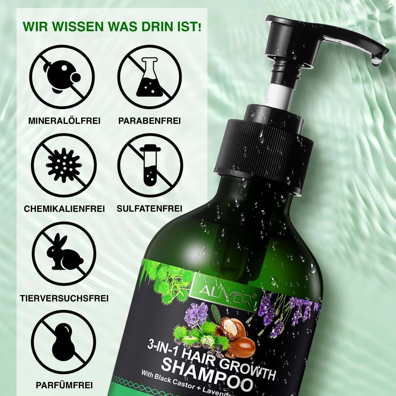 P-BEAUTY szampon na wzrost włosów 3 w 1, 3 x 300 ml, z olejkiem z czarnuszki, lawendą i olejkiem arganowym, do pielęgnacji skóry głowy, wspomaga gęste i błyszczące włosy, wegański