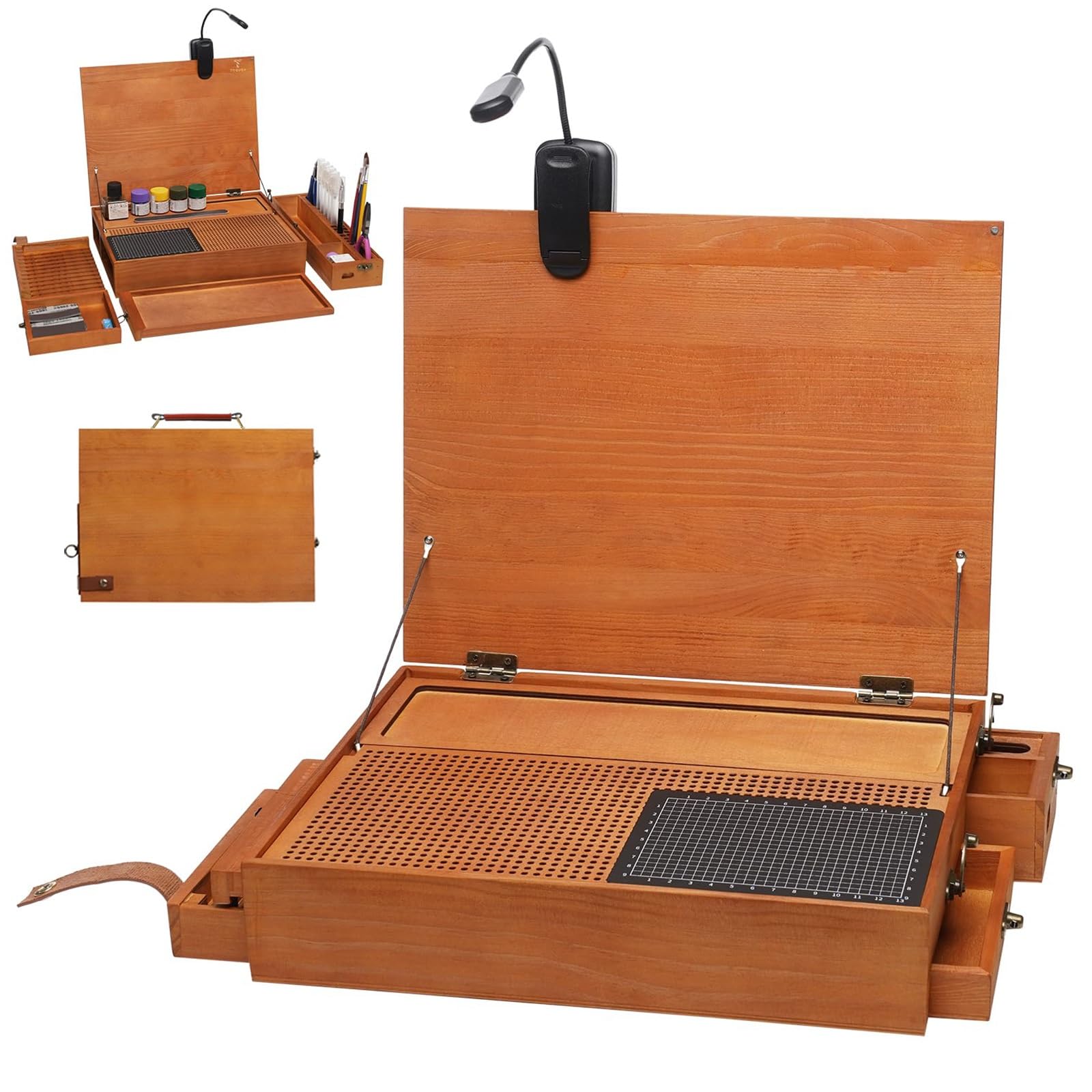 Postazione di lavoro pieghevole per modellismo con luce e tappetino da taglio, tavolo portatile ad alta precisione per modellazione fai da te, colorazione, lucidatura