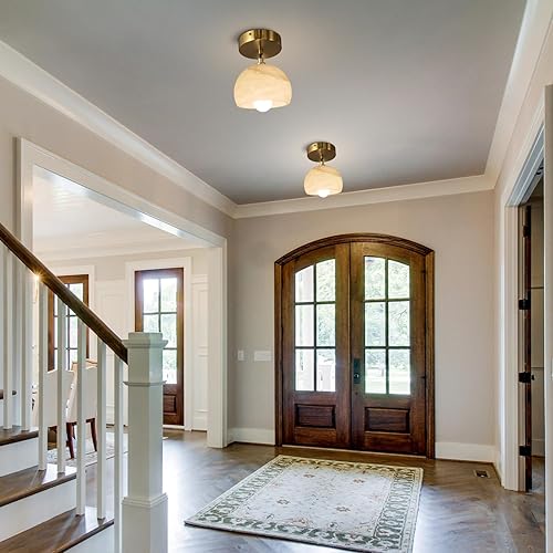 Miniatura 7 de Lámpara colgante de alabastro para isla de cocina, lámpara colgante blanca D5.5, pantalla de mármol natural y marco de metal de latón, colgante de