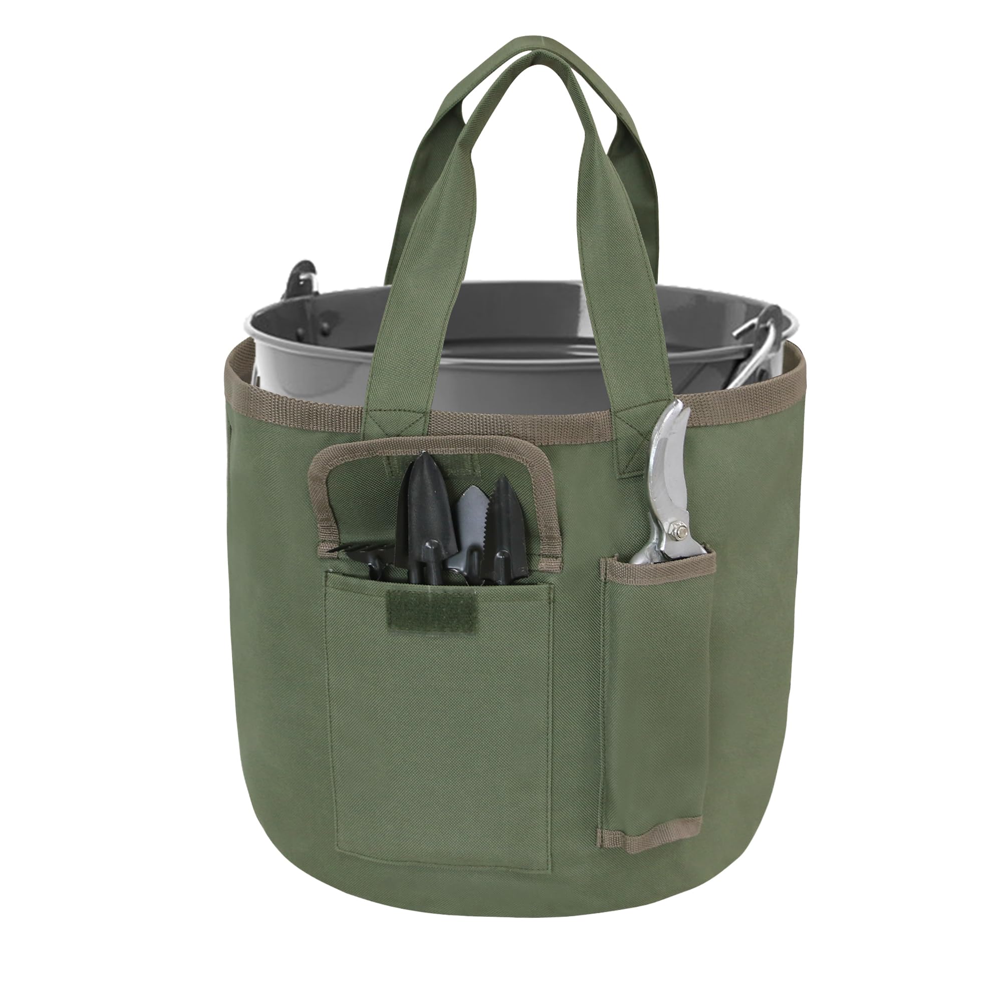 Sac seau à outils de jardin, sac fourre-tout de jardinage vert avec poches, sac fourre-tout pour outils de jardin en tissu Oxford imperméable pour femmes hommes jardiniers (sac uniquement)