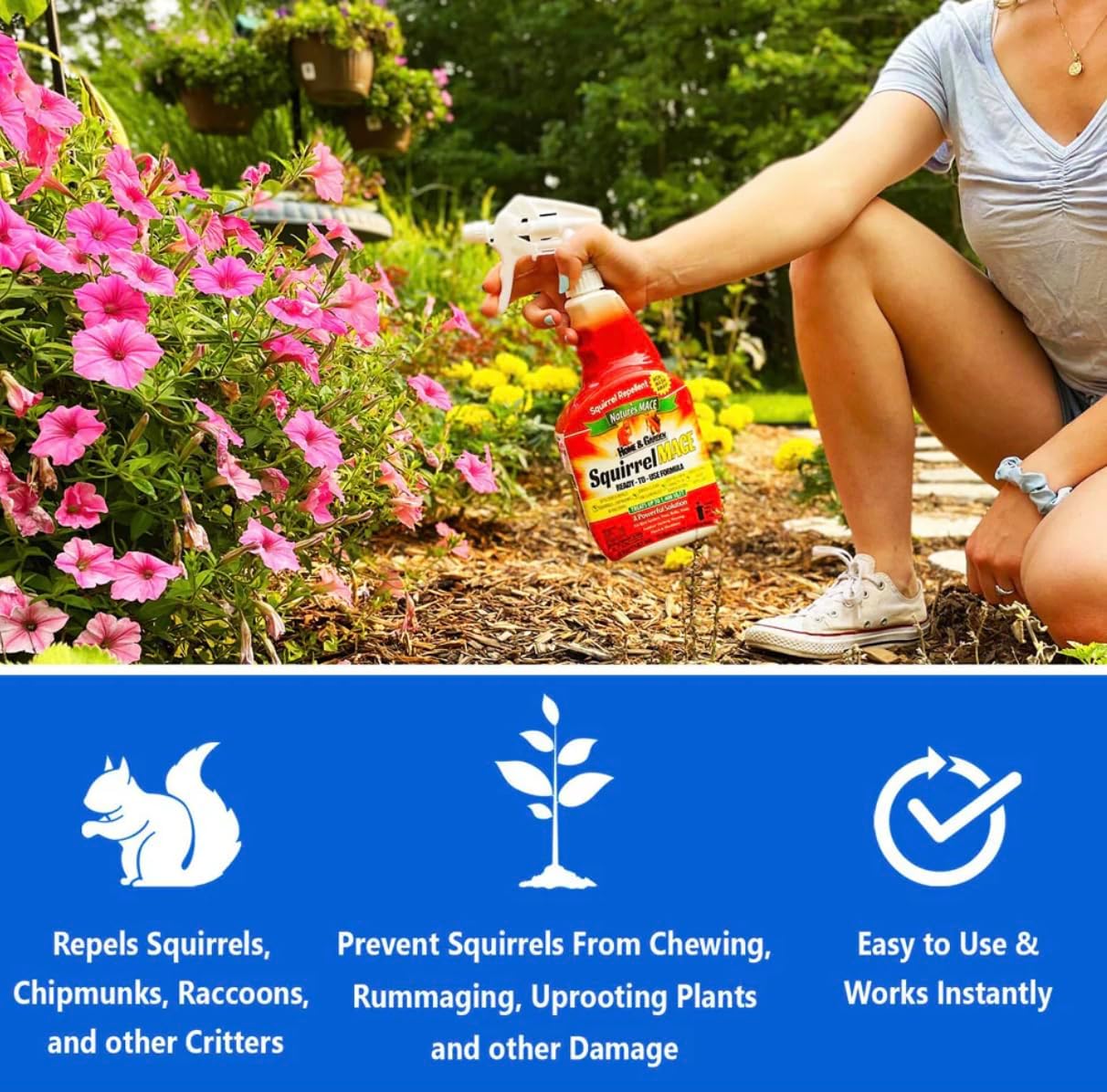 Nature's Mace Squirrel Mace, Squirrel Repellent Spray Outdoor, Combo Kit, Squirrel and Chipmunk Repellent, Keep Squirrels Out of Your Garden, Attic, Bird Feeders, Fruit Trees, Plants, Potted Plants