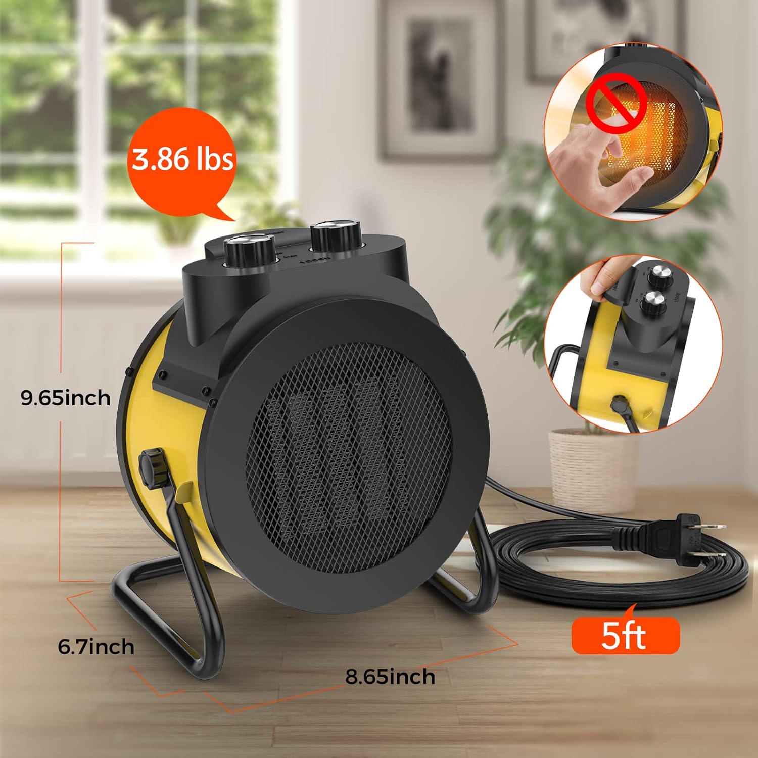 review Space Heater, 1500W Electric Heater with 90° Adjustable Angle, Overheat Protection, Heater for Garage Office Indoor Use