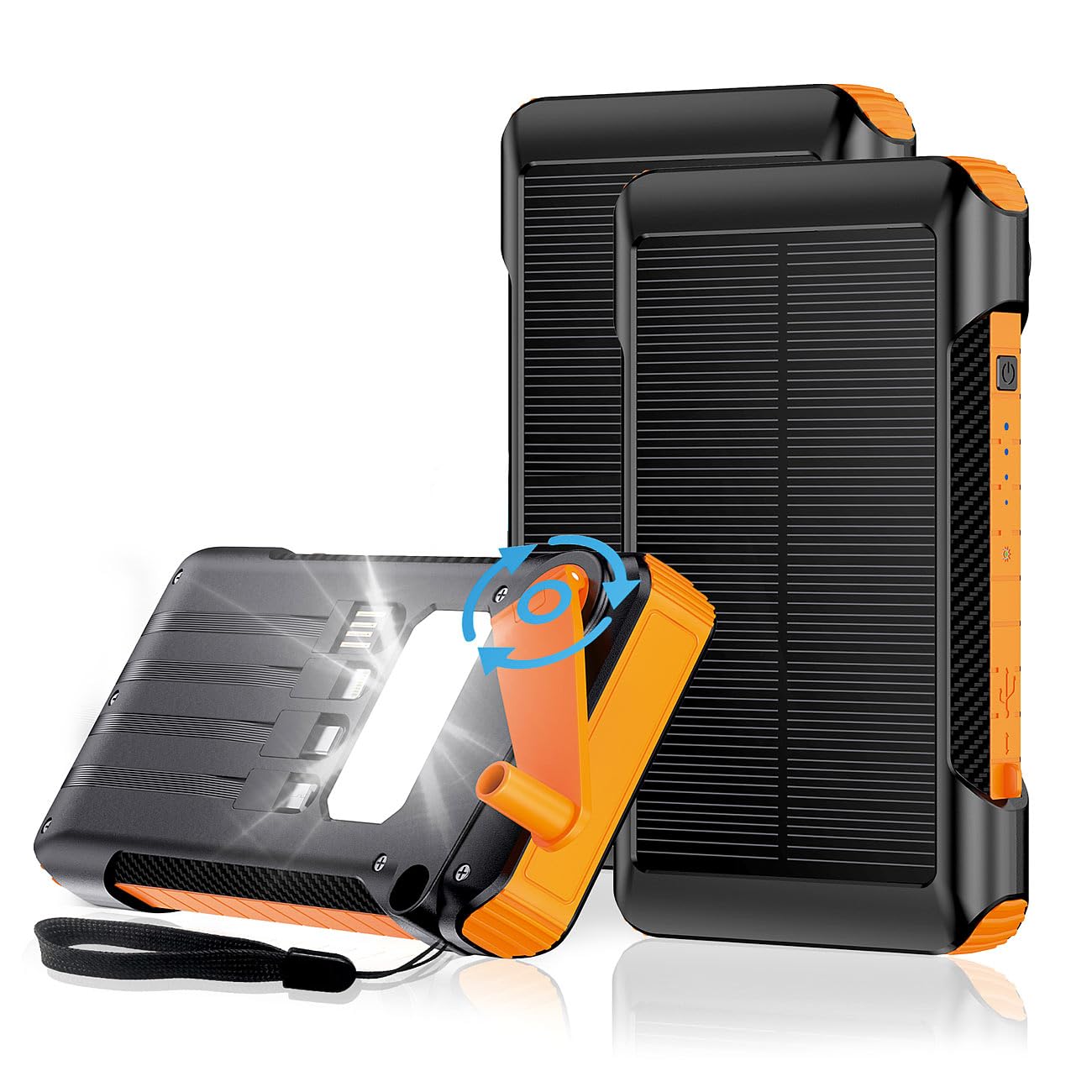 revolt Taschenlampen: 2er-Set Kurbel-Dynamo-Solar-Powerbanks, 10.000 mAh, USB-C PD bis 20 W (Powerbank mit Handkurbel, mit Lightning Anschluss, Outdoor)