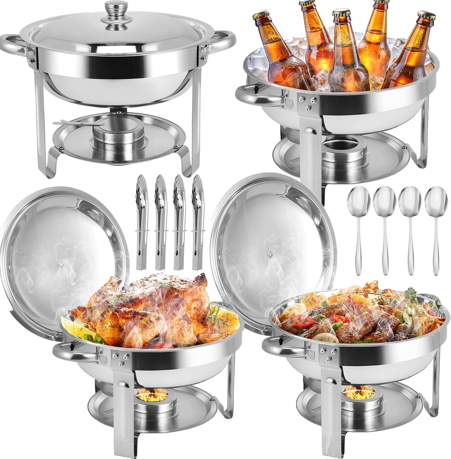 Set di 4 scaldavivande per buffet, in acciaio inox Vassoio di Riscaldamento, Lid 4.5 Litre Cibo Scaldabagno Catering, con Coperchi Pentole per Servire per Catering Ristoranti Feste Matrimoni