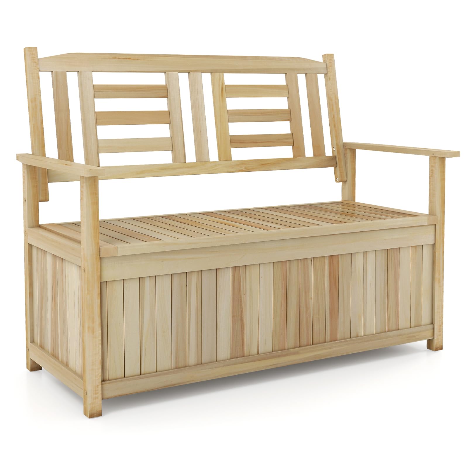 RELAX4LIFE Patio Storage Bench, Wooden Garden Bench Slatted Seat with Removable & Waterproof Liner, 2-Seater Outdoor Furniture Leisure Loveseat for Backyard Balcony(Natural Poplar,185L Capacity)