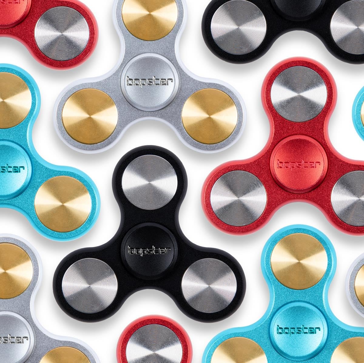 Bopster Metalowy Spinner | Poręczny Tri-Fidget-Spinner dla dzieci i dorosłych | 4+ minuty czasu obrotu, 73 g | Gładka zabawka biurkowa do radzenia sobie ze stresem i koncentracji | Niebieski