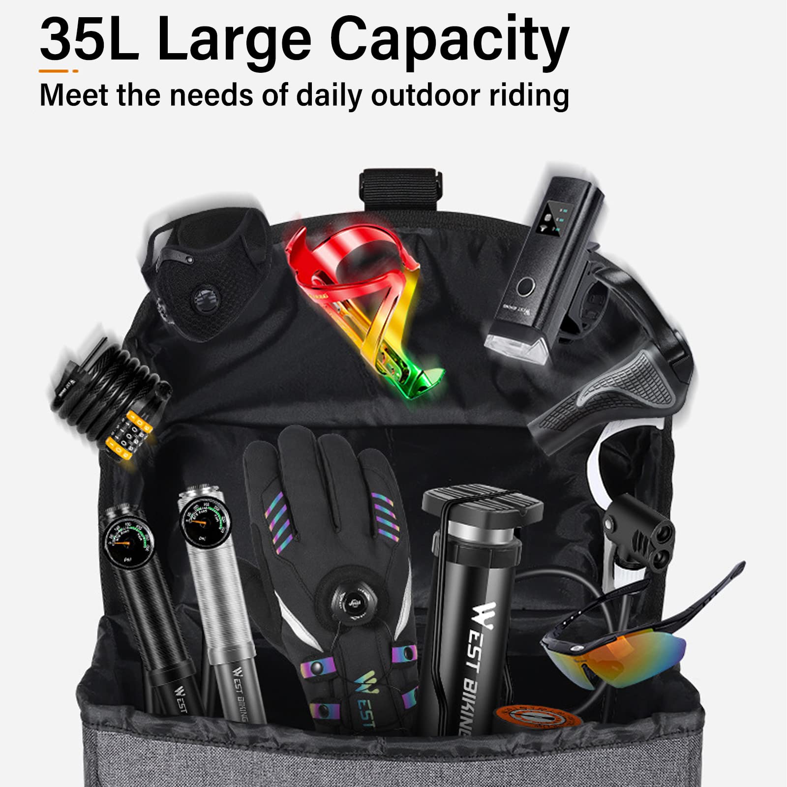 Dxcaicc Bolsa para Bicicleta, Bolsa Trasera para Bicicleta, 35L, Gran Capacidad, Resistente Al Agua, Bolsa para Maletero De Bicicleta, Portador De Almacenamiento para Maletero De Bicicleta