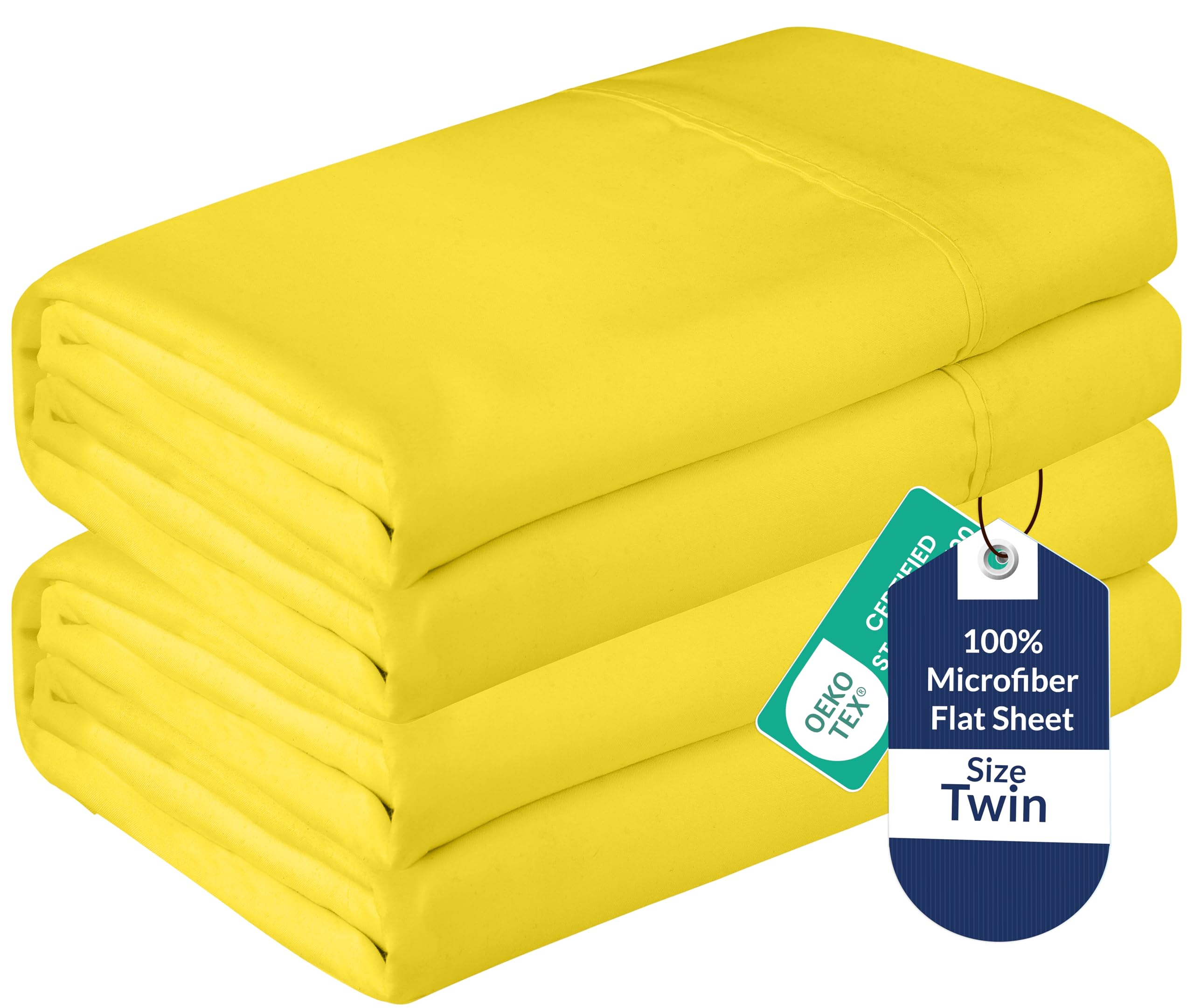 Royale Linens 2 Pack Bulk Flat Sheet Set - Top Sheets - Soft 1800 Microfiber - Wrinkle &amp; Stain Resistant - for Hotel, Massage Table, Hospital, Dorm - Twin Flat Sheet Sold Separately (Twin, Yellow)