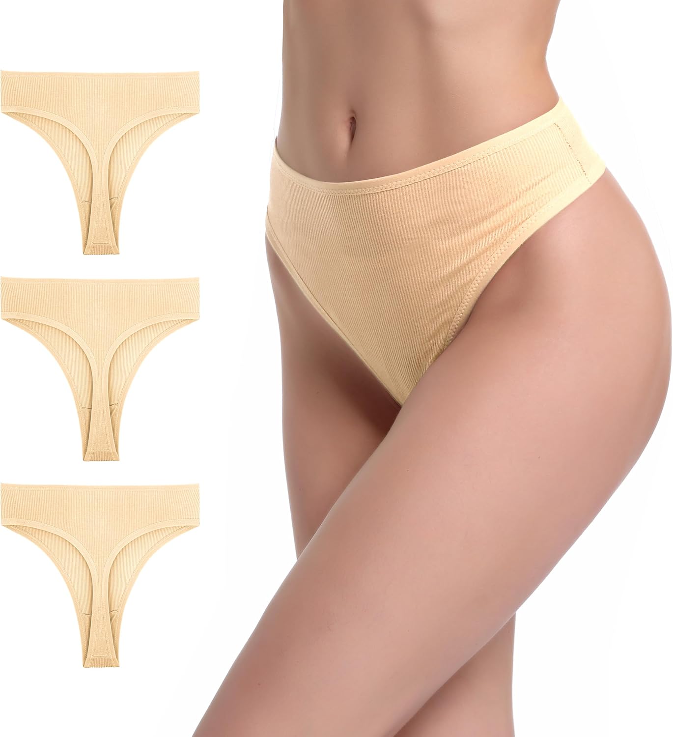 Thongs For Women Comfortable Plus Size Panties Soft Stretchable Underwear Ribbed Cotton Thong Size S-4XL Pack 3