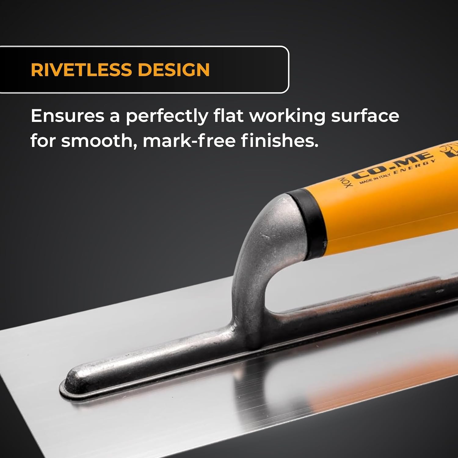 CO.ME ICON 16" Professional Finishing Trowel I Pre-Broken-In Stainless Steel Blade I Rivetless Design I Precision Square Corners I Ergonomic Pro Grip I Drywall & Plaster Tool I Made in Italy