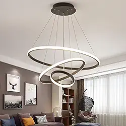 Luminária Pendente LED Moderna 3 Anéis 72W, Redonda Embutida, Regulável, 3 Cores de Luz (3000K/4000K/6000K), Altura Ajustável, Design Luxuoso para Sala, Quarto ou Escritório (Preto)