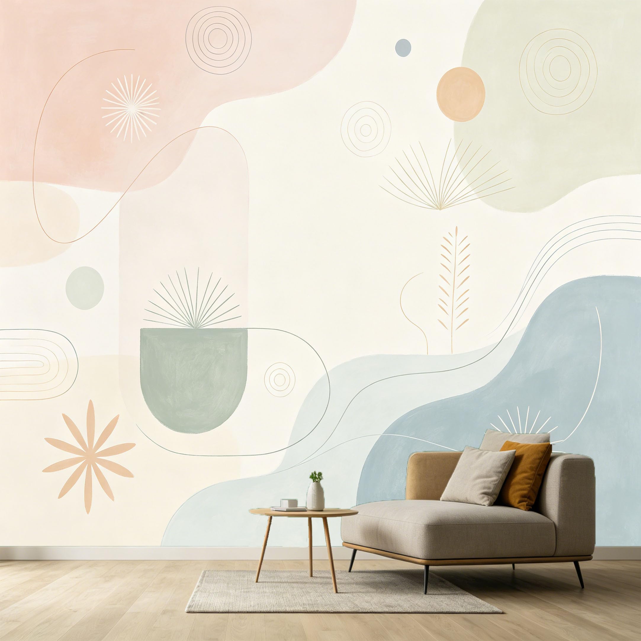 Custom Size Wall Murals Abstract Modern Minimalist Geometric Shapes Soft Pastel Tones Lines SelfAdhesive Wall Fabric Removable Large Wallpaper for Photo Living Room