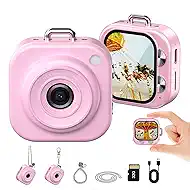 W & O Mini Keychain Digital Camera,1080p Mini Camera Charms with 32GB Card,Small Cameras for Photography with Long Battery Life,Pocket-Size Keychain Camera with Chain for Vlog, Party,Travel (Pink)