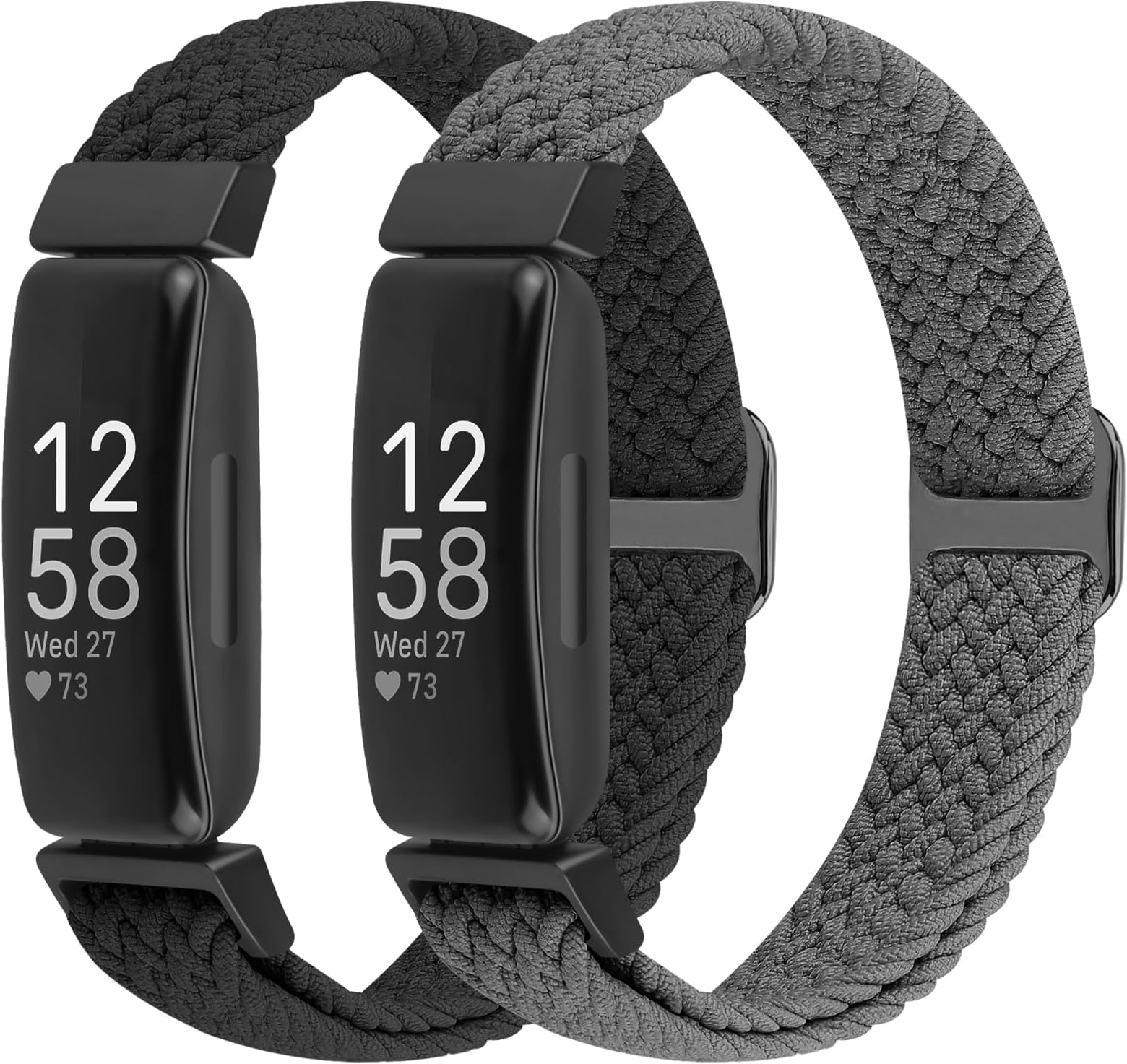 2 Pack Elastic Braided Straps Compatible with Fitbit Inspire 3/ Inspire 2/Inspire/Inspire HR/Ace 3/Ace 2 Women Men Kids, Adjustable Stretchy Wristbands Loop Sports Replacement Band