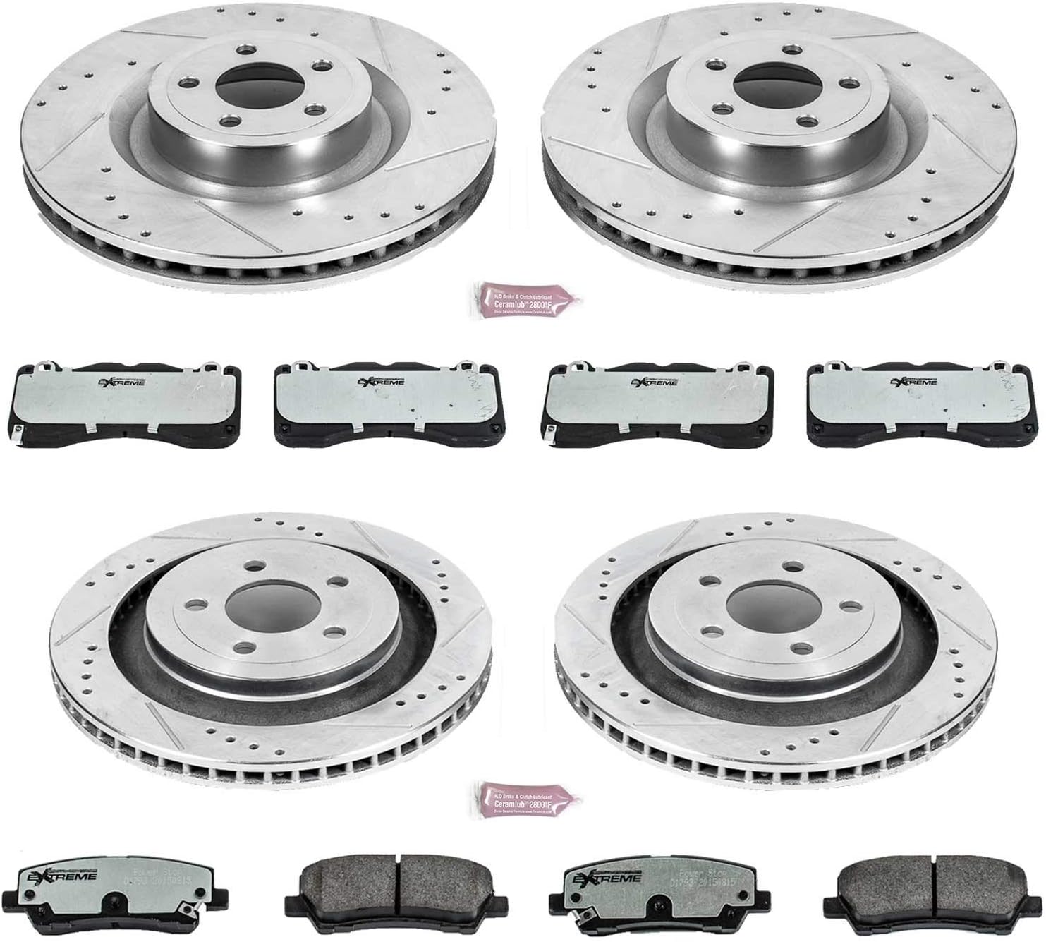 PowerStop Front and Rear Brake Kit For Ford Mustang 2015-23 - Carbon Fiber Ceramic Brake Pads + Drilled & Slotted Rotors Upgrade, K6810-26