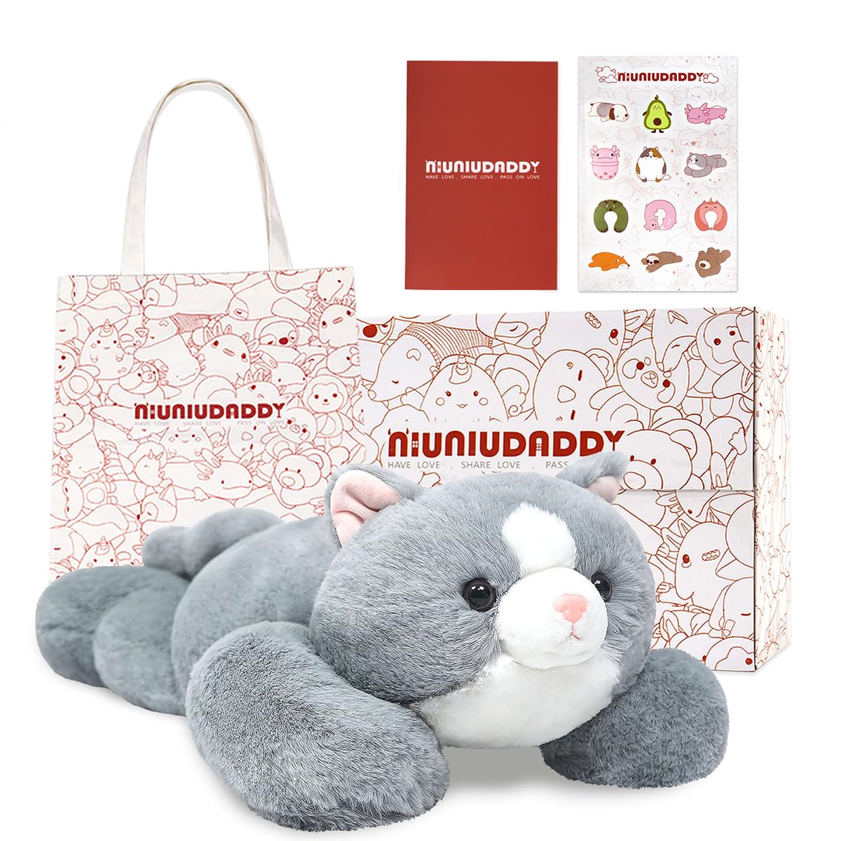 NiuniuDaddy 23.6" | 5 Pounds Grey Cat Weighted Stuffed Animals, Cute Weighted Plush Pillow Comfort Big Large Weighted Pillow Plushies Gifts for Kids &