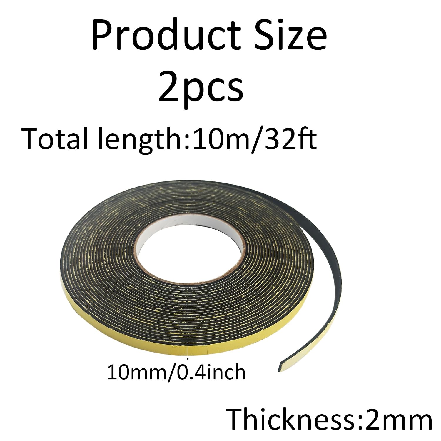 2Pcs 2mm Thick x 10mm Wide 32ft Car Speaker Sealing Tape, Foam Gasket Tape, Soundproof Waterproof Grip Tape for Automotive Speaker, Door, Weather Stripping, Insulation