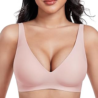 Glatter Damen BH mit Tiefem V-Ausschnitt Klassischer Nahtloser Bügelloser Soft Seamless T-Shirt und Schlaf BH mit Zusätzlicher Verlängerung