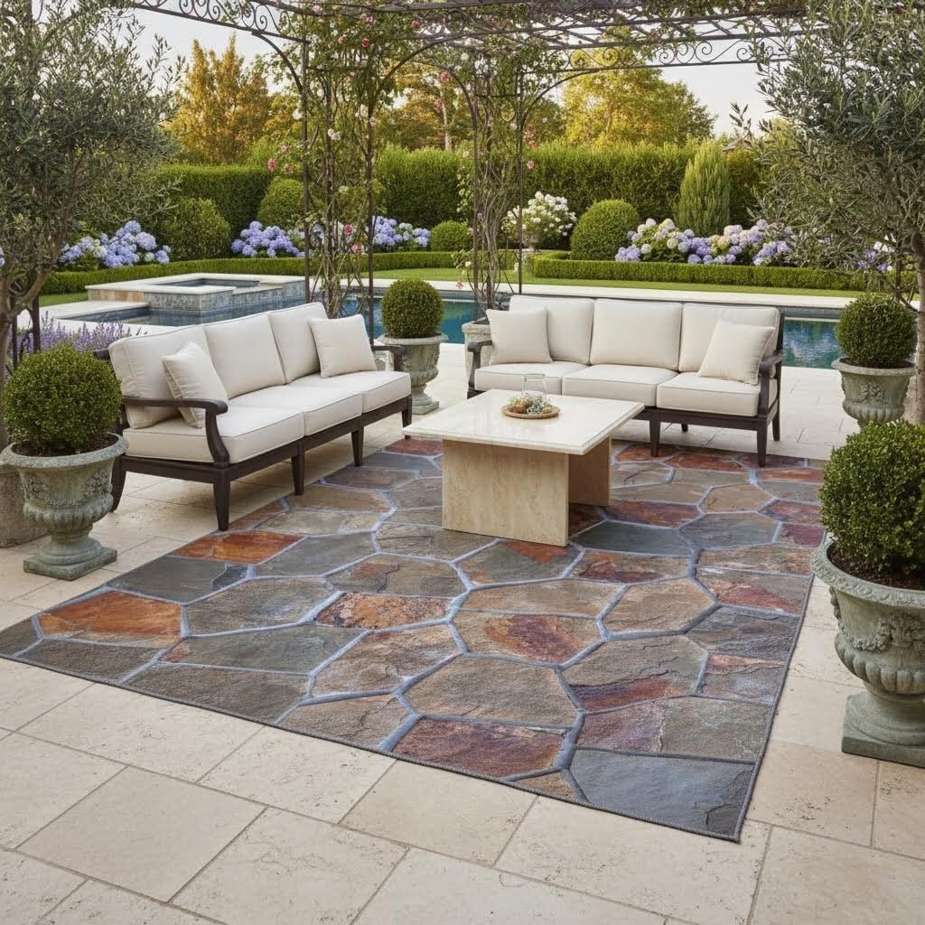 Rustic Distressed Grey Brown Rock Stones Texture 5x7 Outdoor Area Rug for Garden Backyard Balcony Patio Camping Deck Pool Floor Mats Non Slip Washable Waterproof Thin Indoor Outside Carpets