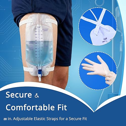 Miniatura 4 de Foley - Bolsa para piernas de 33.8 fl oz/33.8 onzas, catéter urinario para hombres, mujeres, bolsa de pierna de catéter Foley, válvula antirreflujo