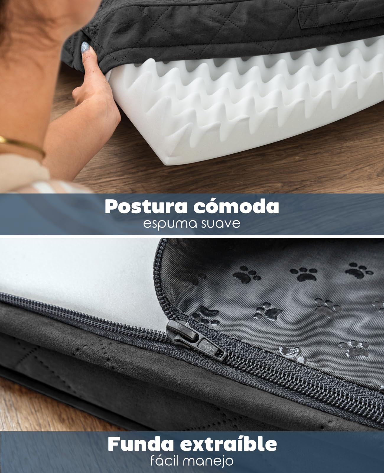 lionto Cama ortopédica para Perros, 112×81x8 cm, Resistente Cojín para Perros con Suave Felpa, Funda Lavable, Antideslizante, Impermeable, para Perros pequeños y Grandes y Gatos, Negro