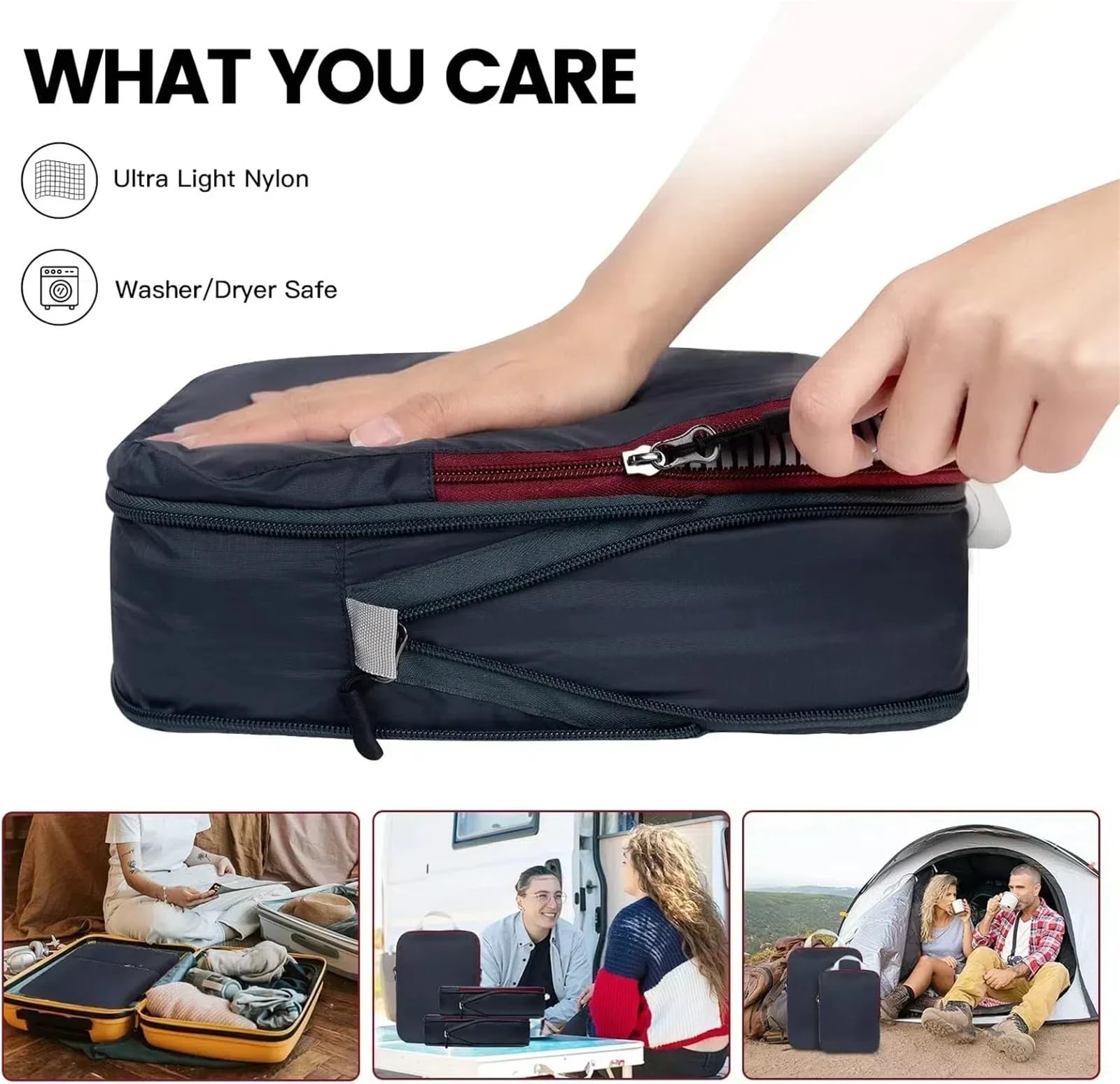 Cubi di imballaggio a compressione impermeabili for valigie, organizer for borse portatili espandibili for articoli essenziali da viaggio Organizer per valigie(BLACK 6pcs)