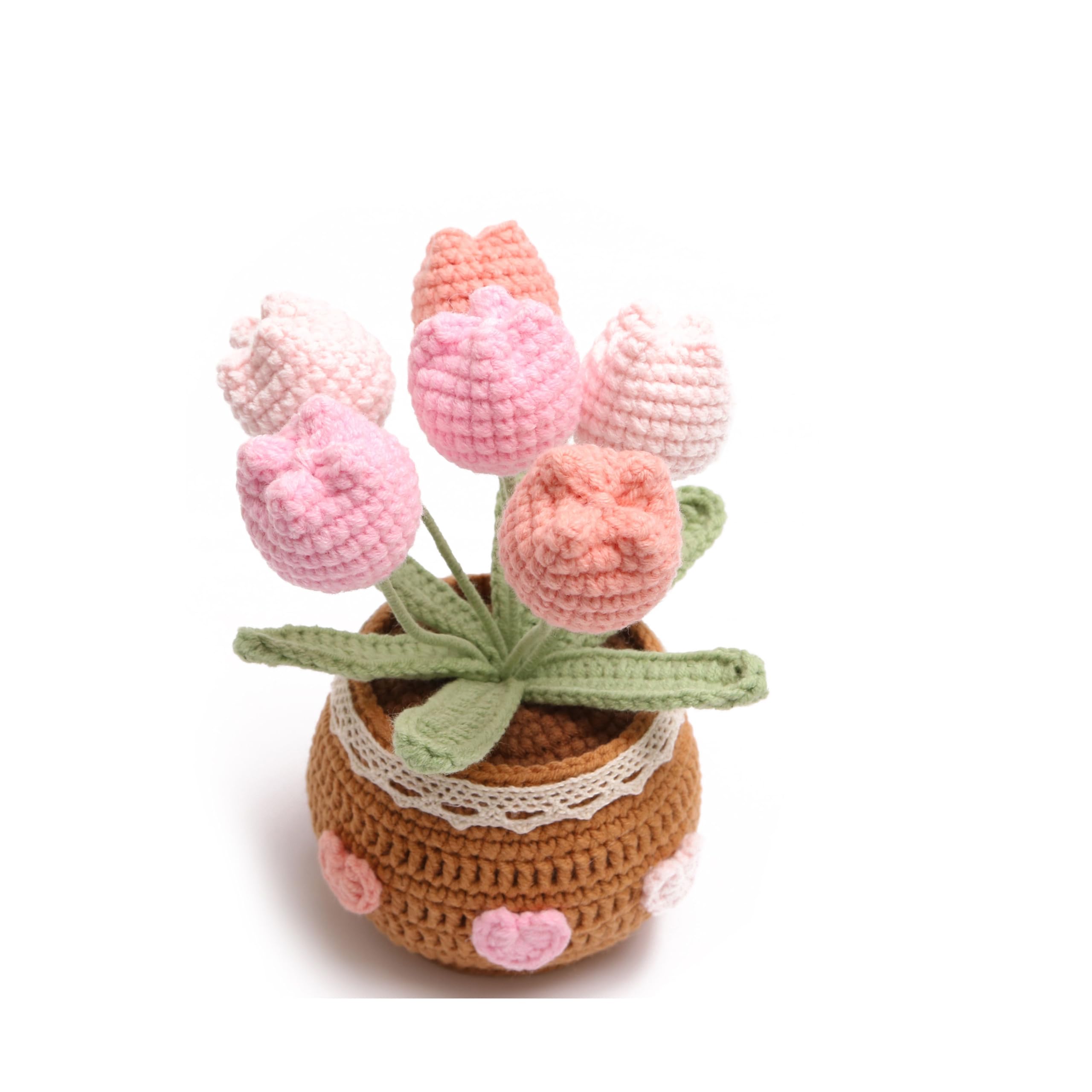 caiyjhao Crocheted Tulip Bouquets, Artificial Tulip Hand-Woven Flowers Suitable for Home, Office Decorations and Birthday Gifts for Family and Friends