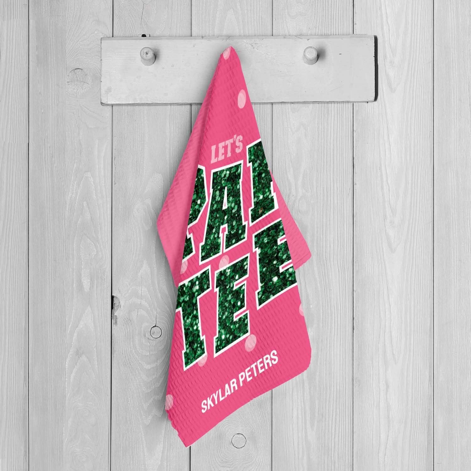 Canopy Street Personalized Faux Glitter Par Tee Golf Towel / 16" x 24" Custom Feminine Golfing Microfiber Towel with Gold Fastener/Personalized Mother's Day Athletic Accessory Present for Her
