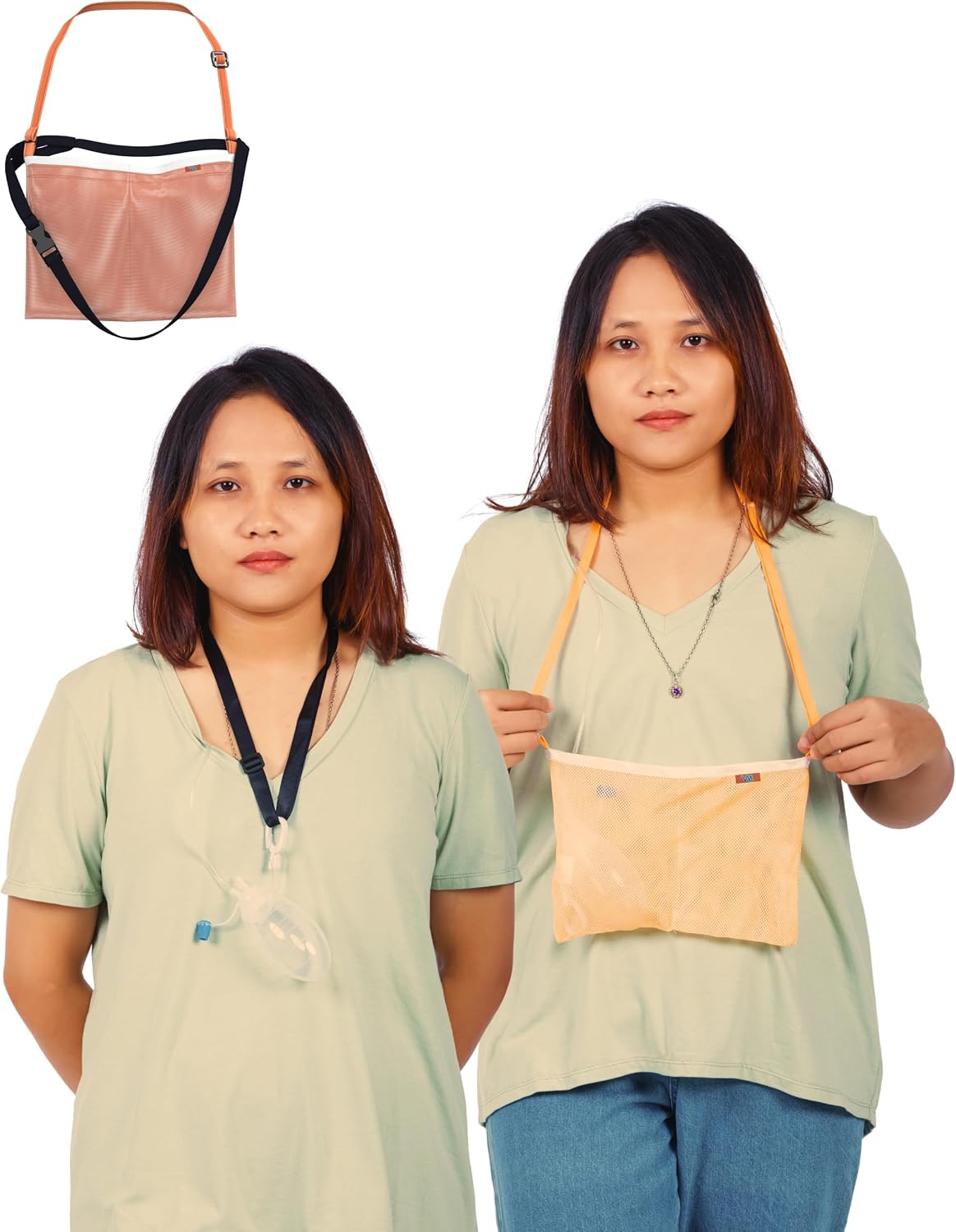 Adjustable Mastectomy Recovery Drain Holder Drainage Shower Bag and Shower Lanyard Comfortable Post-Surgery Drainage Support and Secure Drain Management (Peach Fuzz+Black)