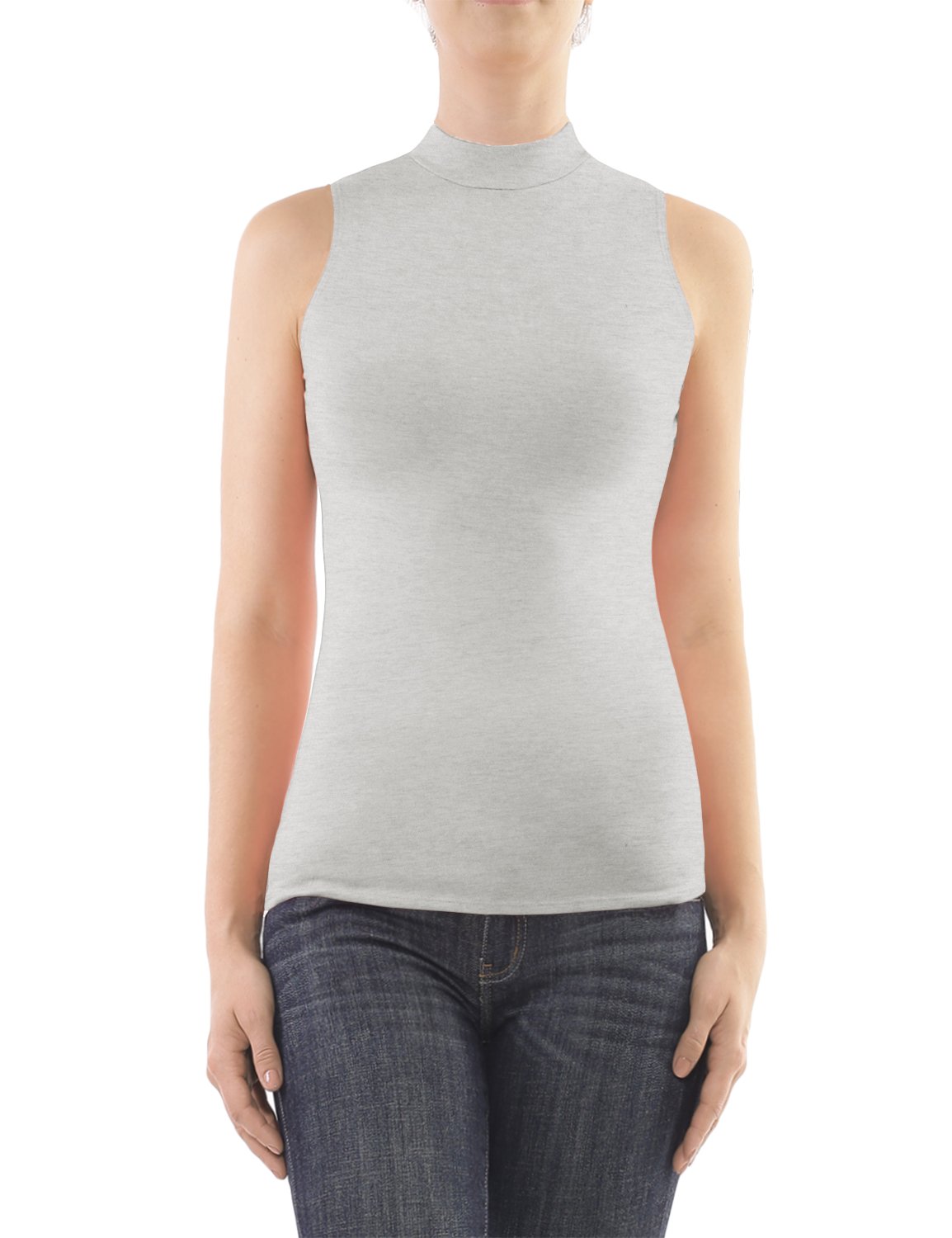 AIMA Women's Mock Neck Sleeveless Top Heather Grey Medium