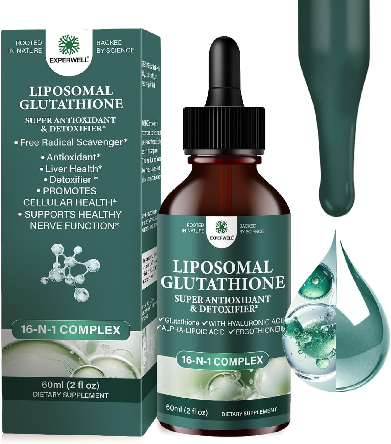 Liposomal Glutathione Liquid Drops 2000mg – Antioxidant Support Liquid Supplement with 600mgAlpha Lipoic Acid & Hyaluronic Acid | Vegan, Non-GMO, Soy & Gluten Free (2 FL OZ(Pack of 1))