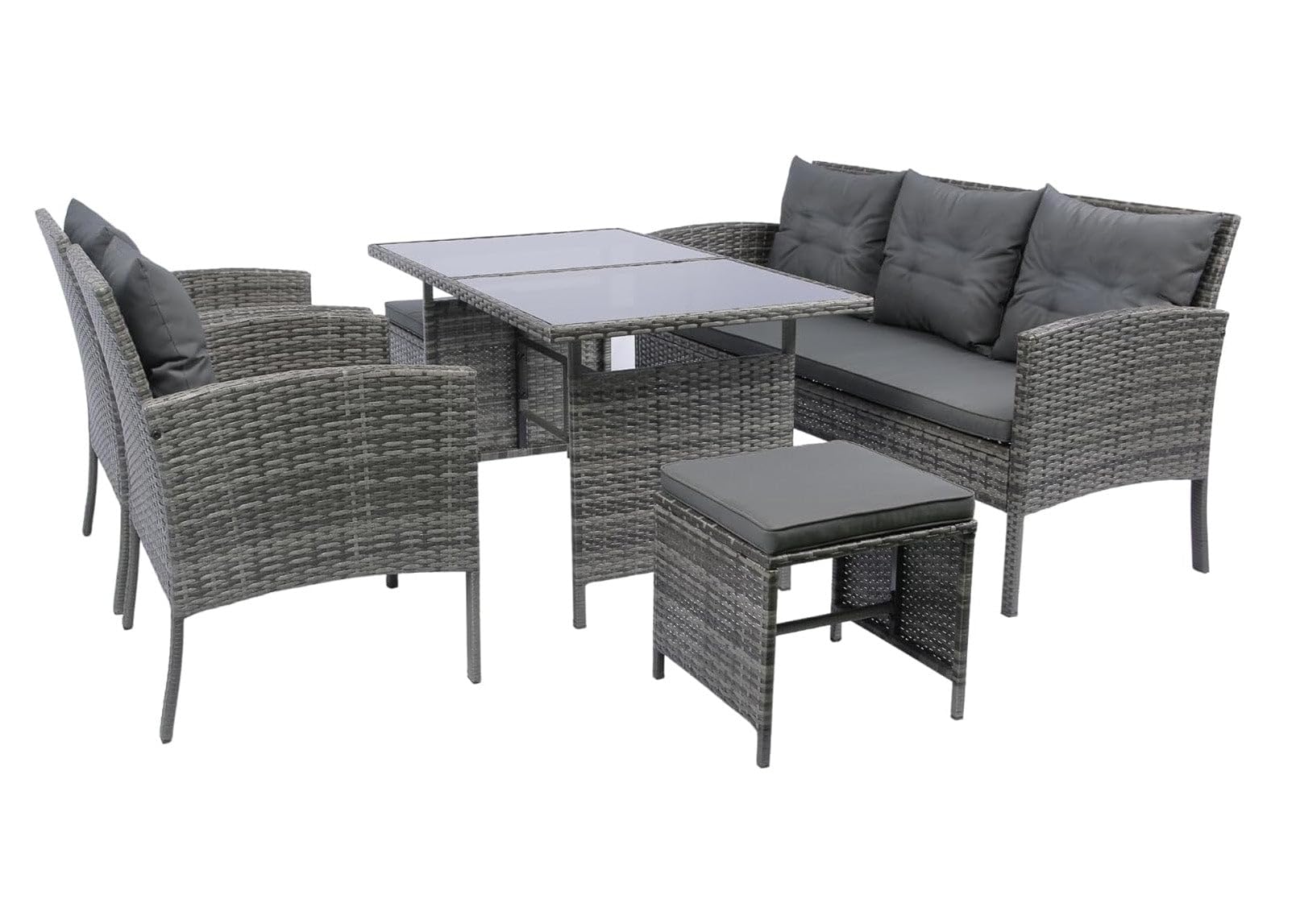 S & S Saldos y Stocks Sofa + Mesa + 2 Sillones + 2 pufs Ratan PE. Muebles de Jardin y Terraza Andy, Ratan Gris