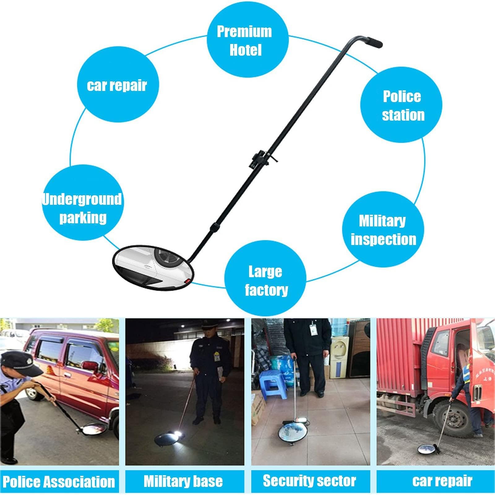 Espejos De Inspección De Vehículos, Espejos De Seguridad con Mangos Telescópicos, Ruedas Y Luces Led, Equipo De Inspección para Automóviles, Maquinaria Y Almacenes.