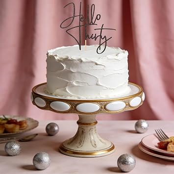 30th Birthday Cake Topper, Glitter Cake Topper with Hello Thirty Sign, 4Pcs