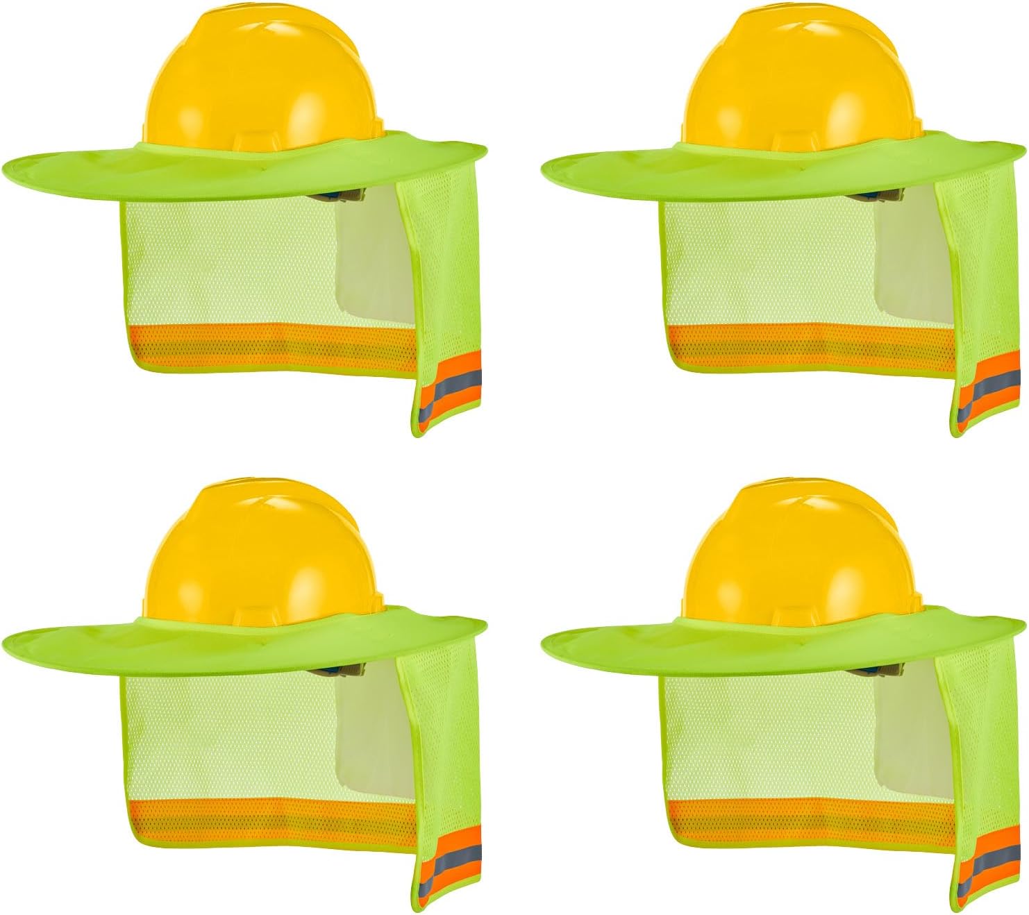 4 Pack Hard Hat Sun Shade Full Brim, Hard Hat Visor Mesh Neck Sun Shield with Reflective Strips Neck Sunshade Cover, Hard Hat Accessories（Yellow）