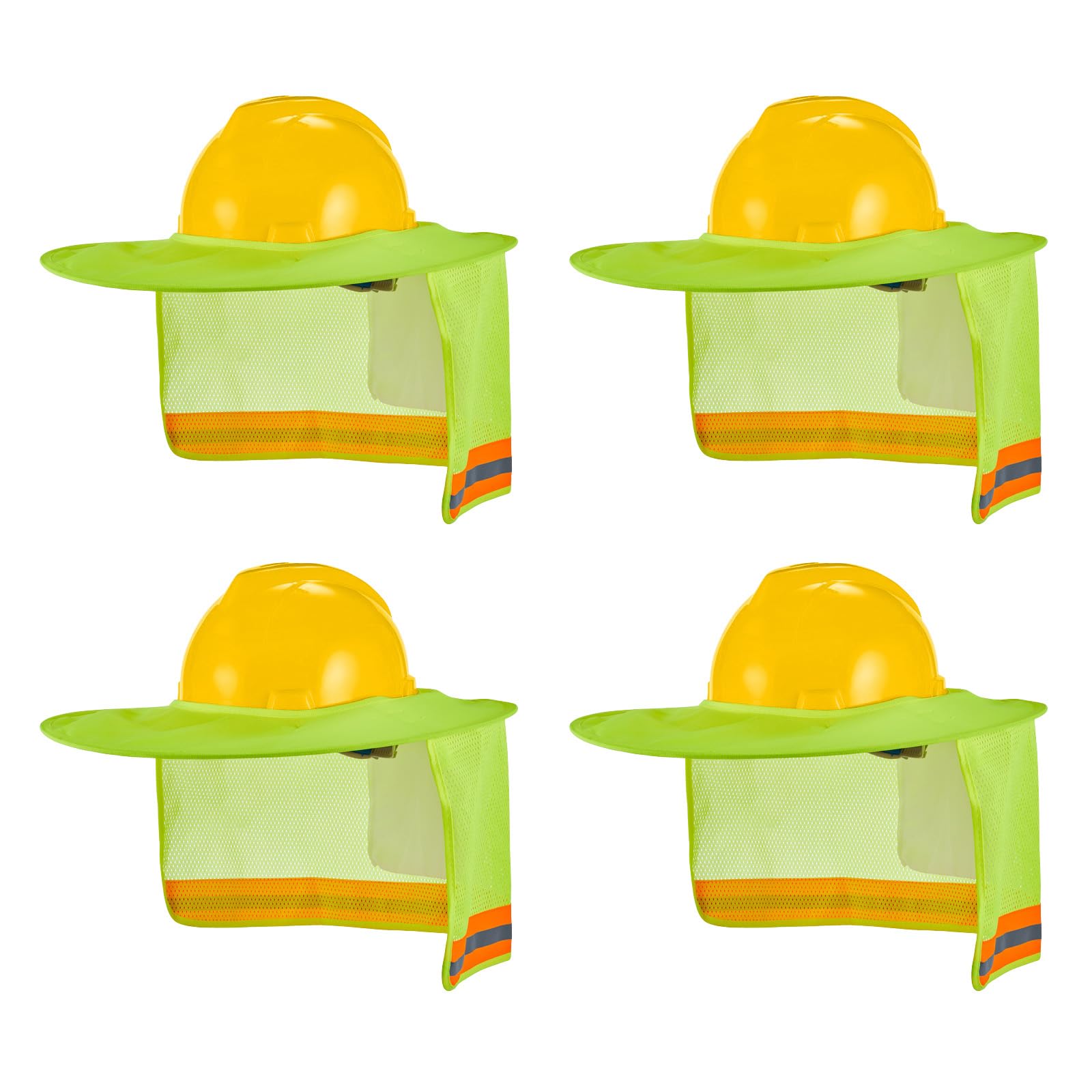 4 Pack Hard Hat Sun Shade Full Brim, Hard Hat Visor Mesh Neck Sun Shield with Reflective Strips Neck Sunshade Cover, Hard Hat Accessories（Yellow）