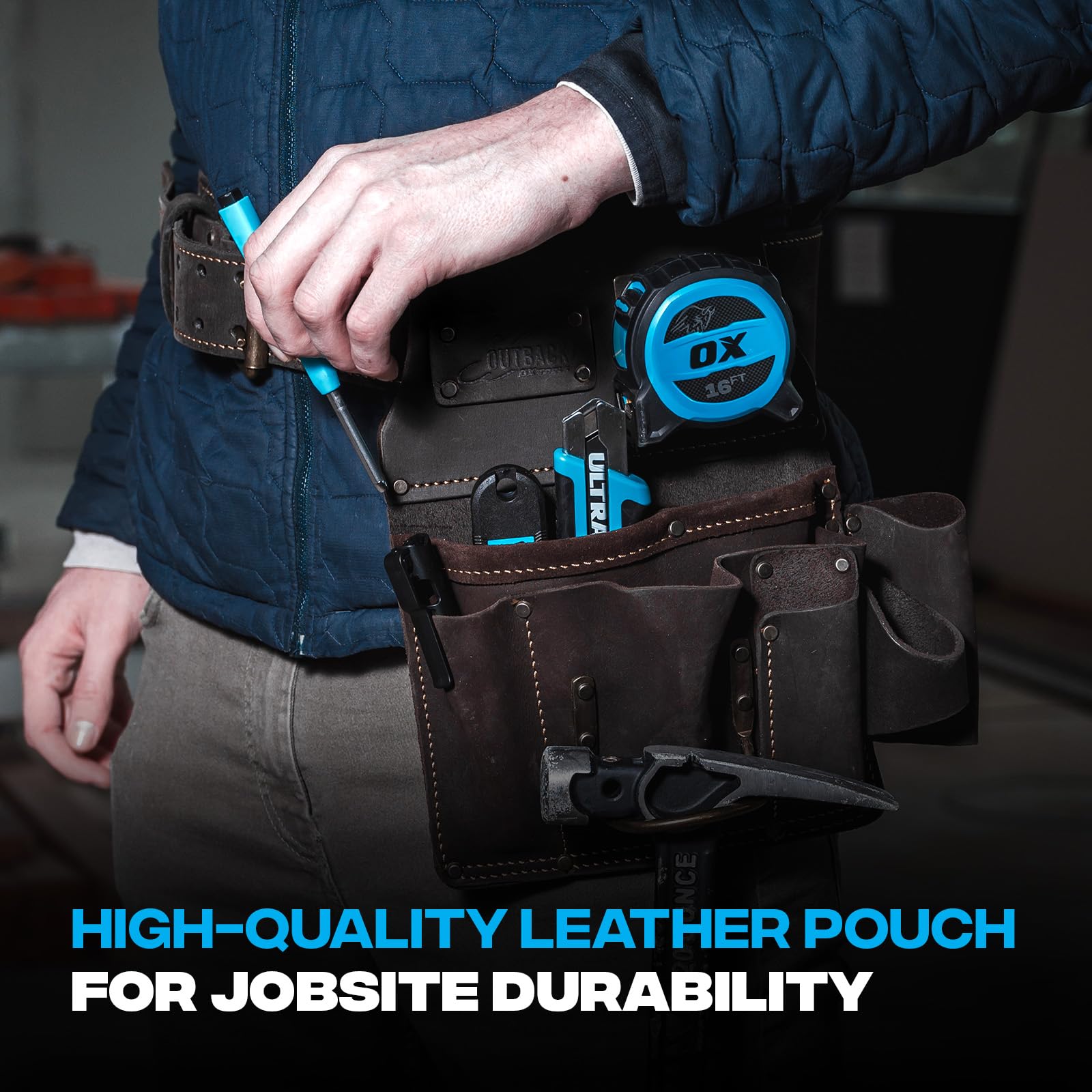 Ox Pro - Custodia porta attrezzi in pelle pieno fiore, realizzata con doppie cuciture e tasche rinforzate con rivetti