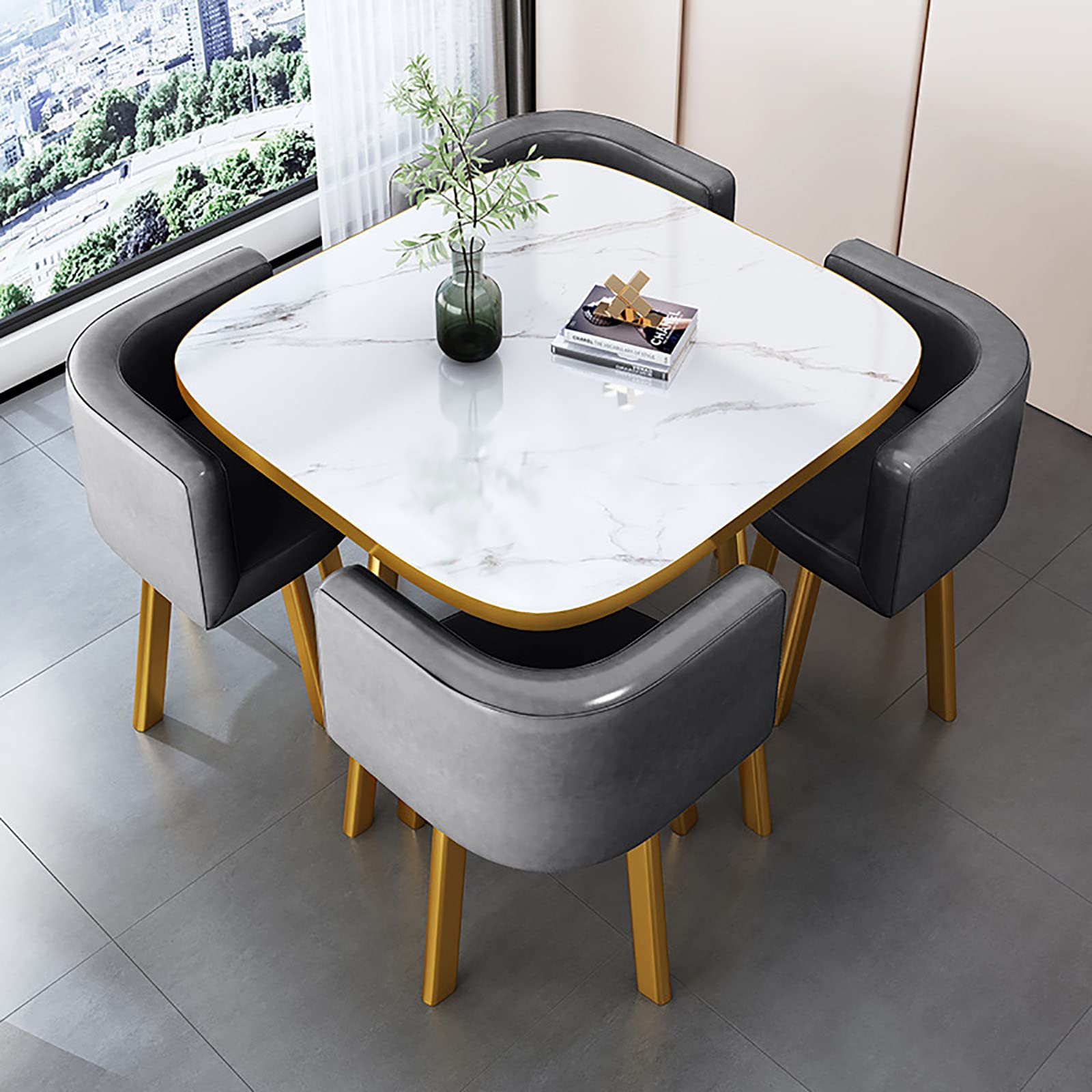 OLSKFUH Modern Round Dining Table Set With 4 Chairs For Business Meetings And Office Conference Small Round Coffee Table And Chair Combination Pu 6,Pu-8-80 * 80 * 73cm