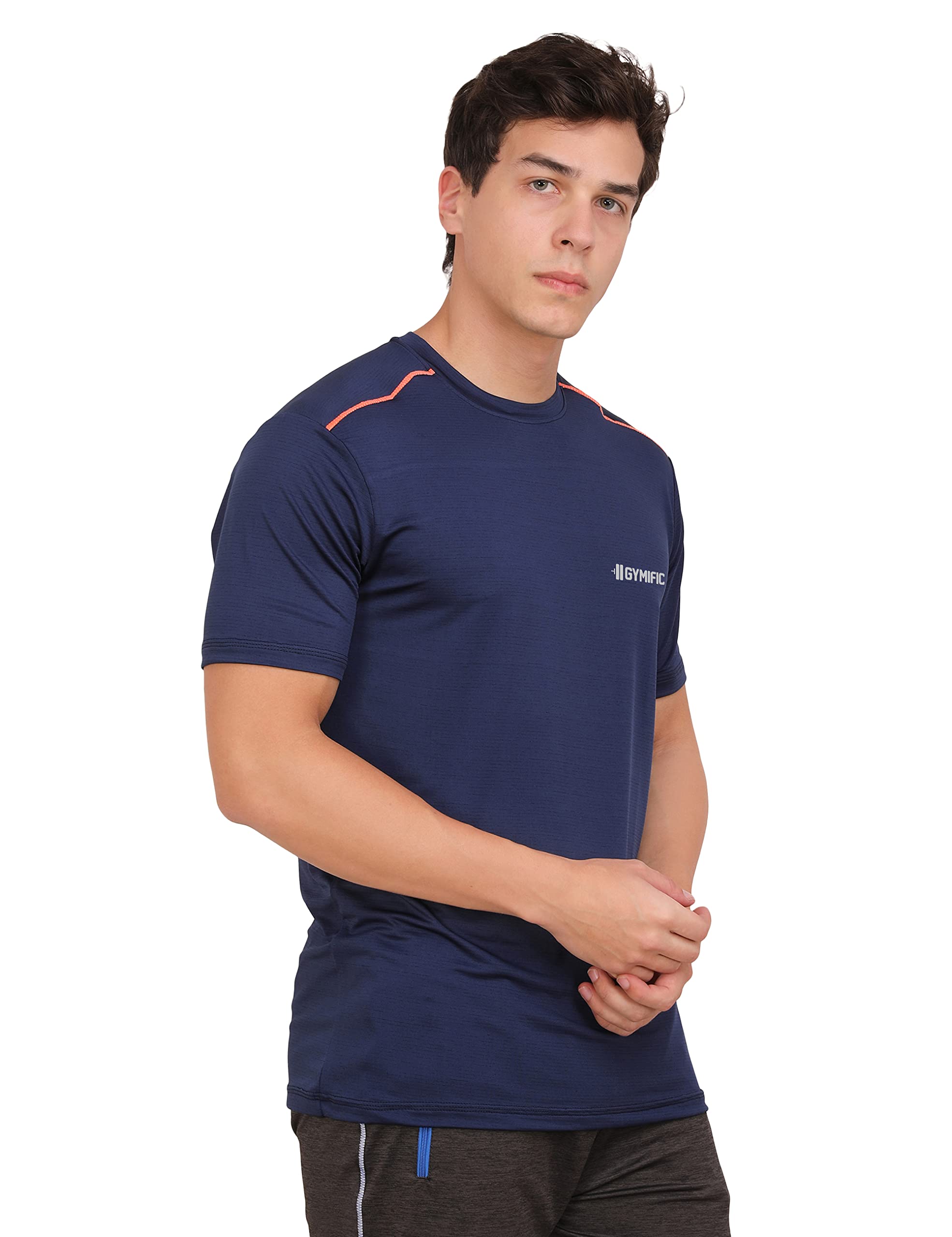 GYMIFICMen's Round Neck Half Sleeves Regular Dry Fit Gym Sports T-Shirt