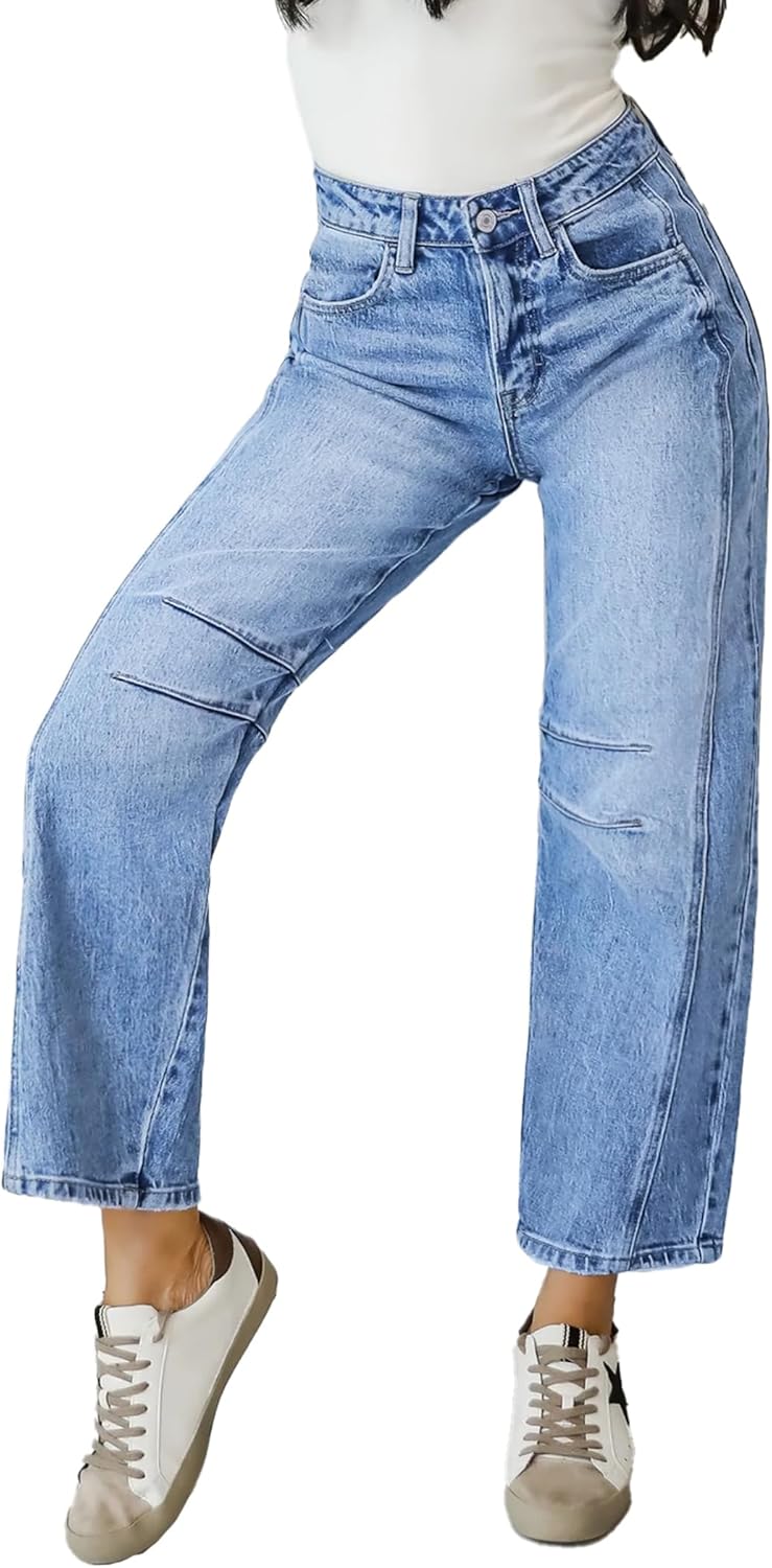 EIMMOL Straight Leg Jeans for Women Fall Fashion Cropped Mid-Rise Boyfriend Micro Stretchy Denim Ankle Pants