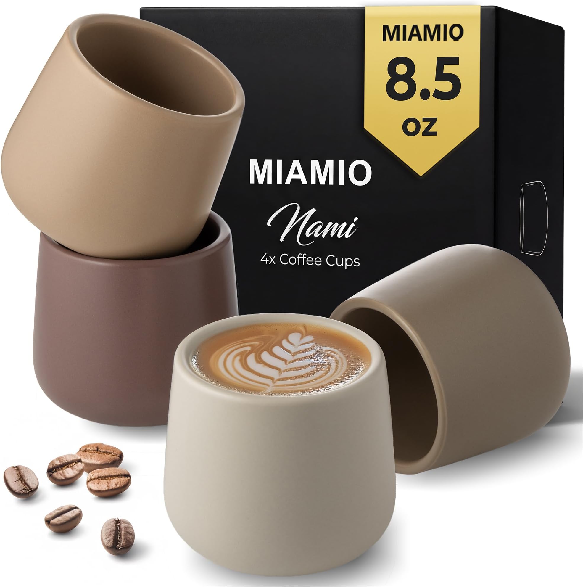 Ceramic Cup Set of 4 (250 ml) / Ceramic Cups without Handles/Coffee Mugs, Coffee Cups, Cappuccino Cups (Beige Canyon)